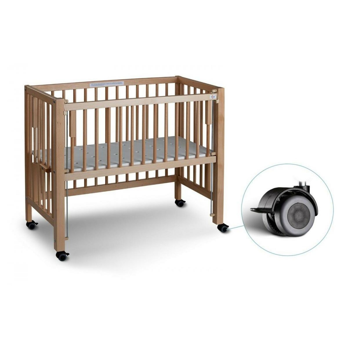 TISSI Lit bébé à barreaux cododo Maxi Boxspring en hêtre massif naturel 50x90 cm