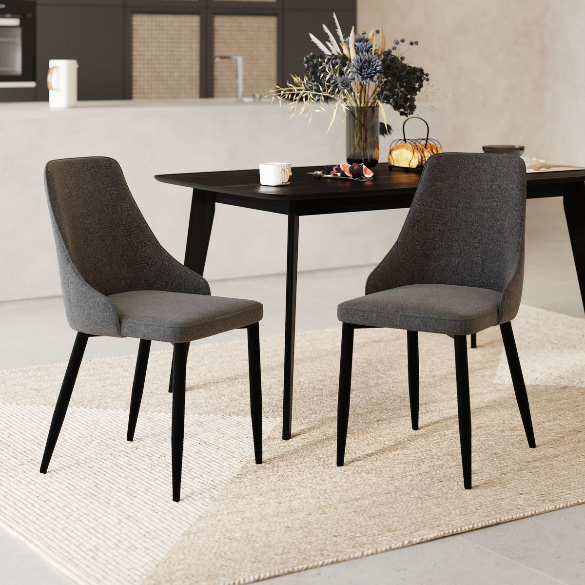 Rendez vous déco Lot de 2 chaises en tissu beige et pieds en métal - Pipo