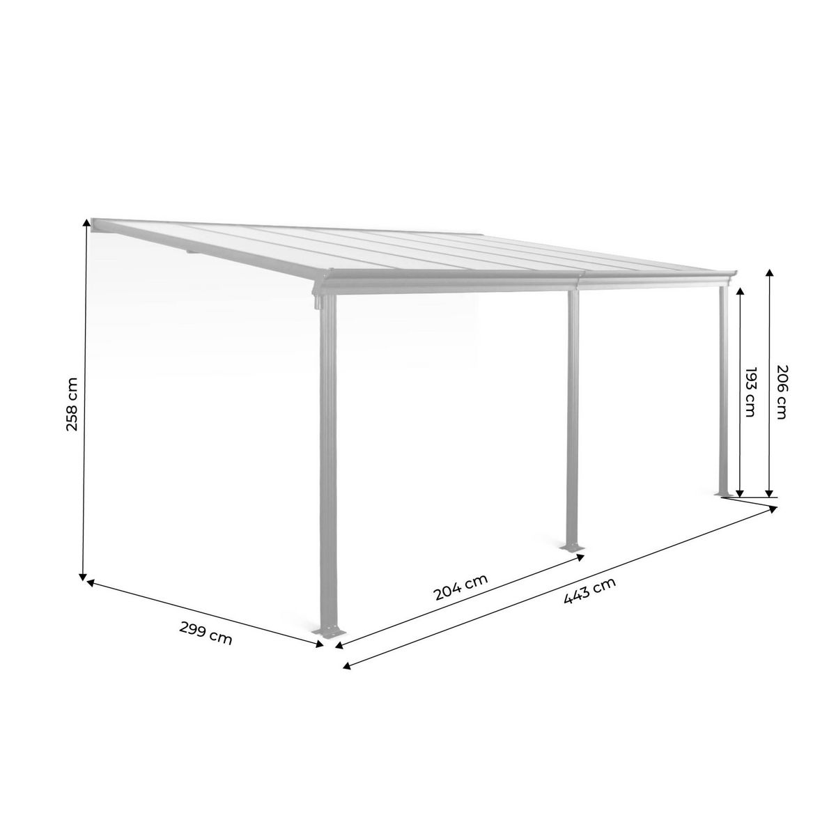 SWEEEK Pergola murale 3x4 m en aluminium et polycarbonate avec gouttière. pergola adossée. Avenio