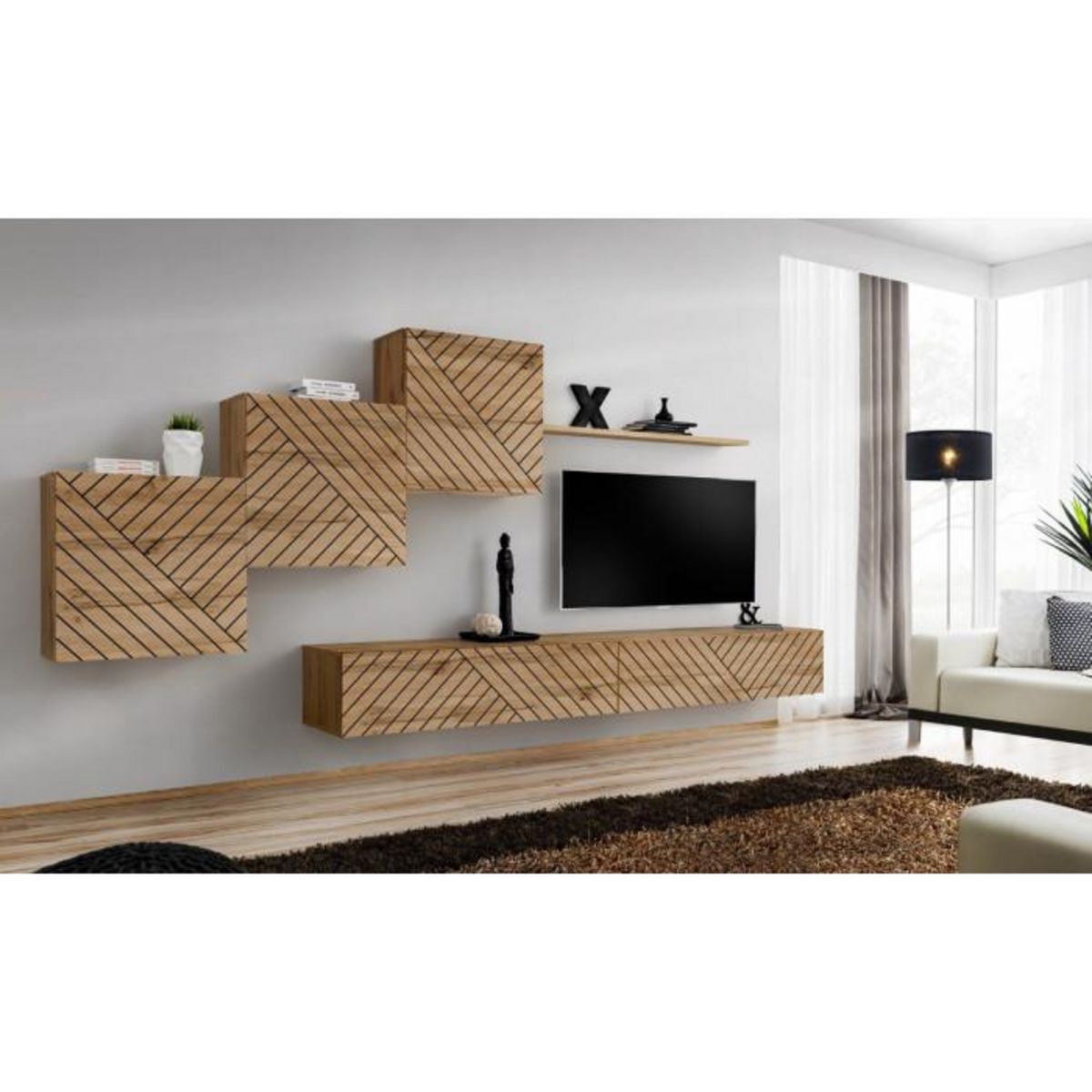 Paris Prix Ensemble Meuble TV  Switch Lamel X  330cm Naturel