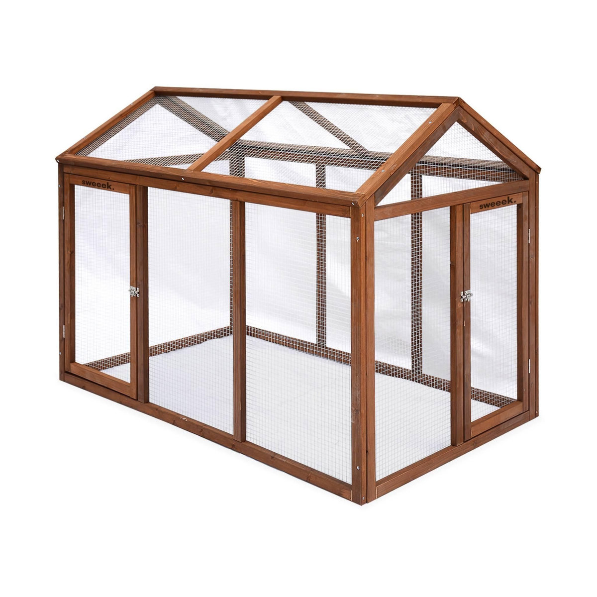 SWEEEK Enclos pour poulailler en bois CHABO. 6 poules. parc grillagé pour poules. extension
