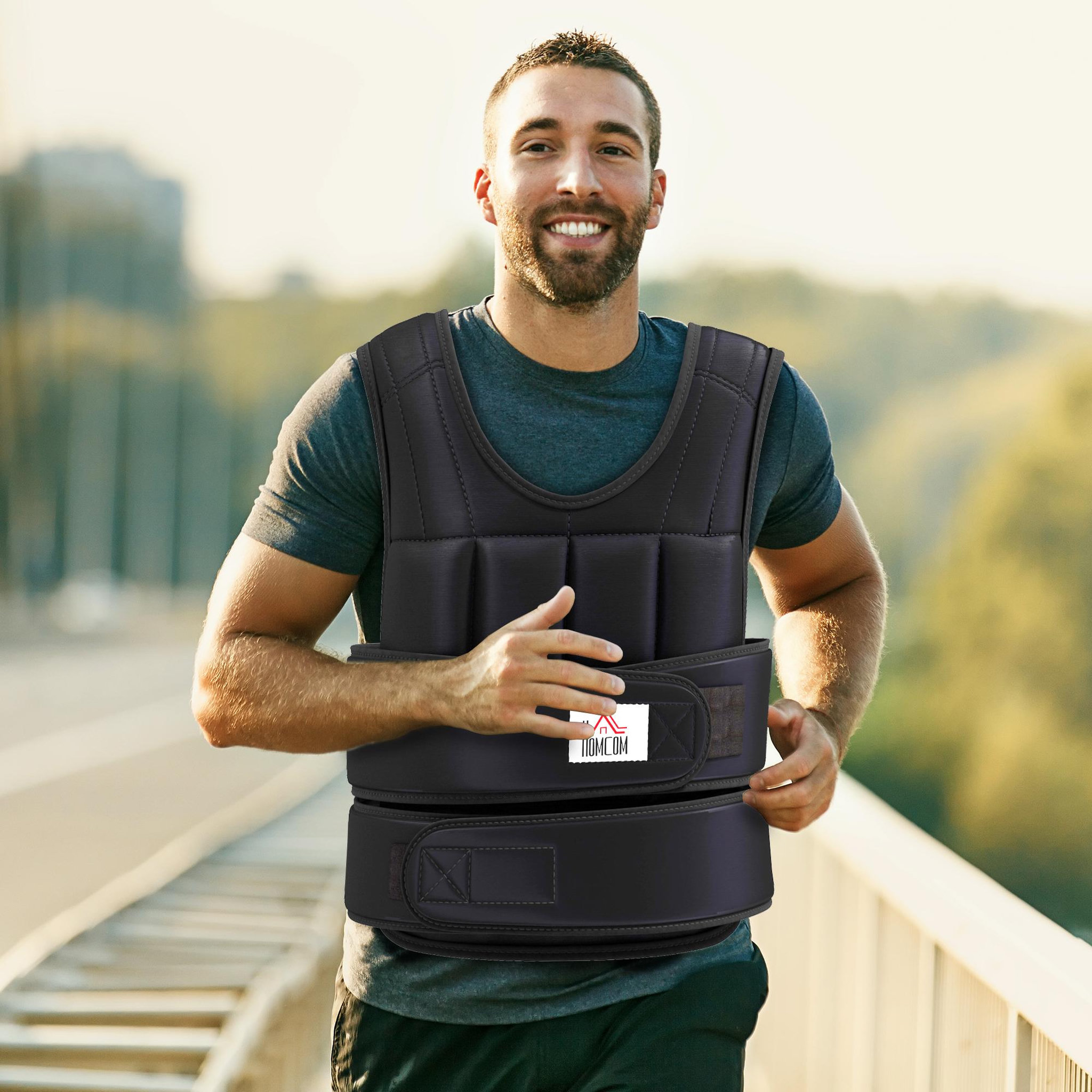 Voir la diapositive 2 : HOMCOM Gilet lesté réglable veste lestée 10 Kg max. poids amovibles entrainement musculation exercice boxe oxford noir