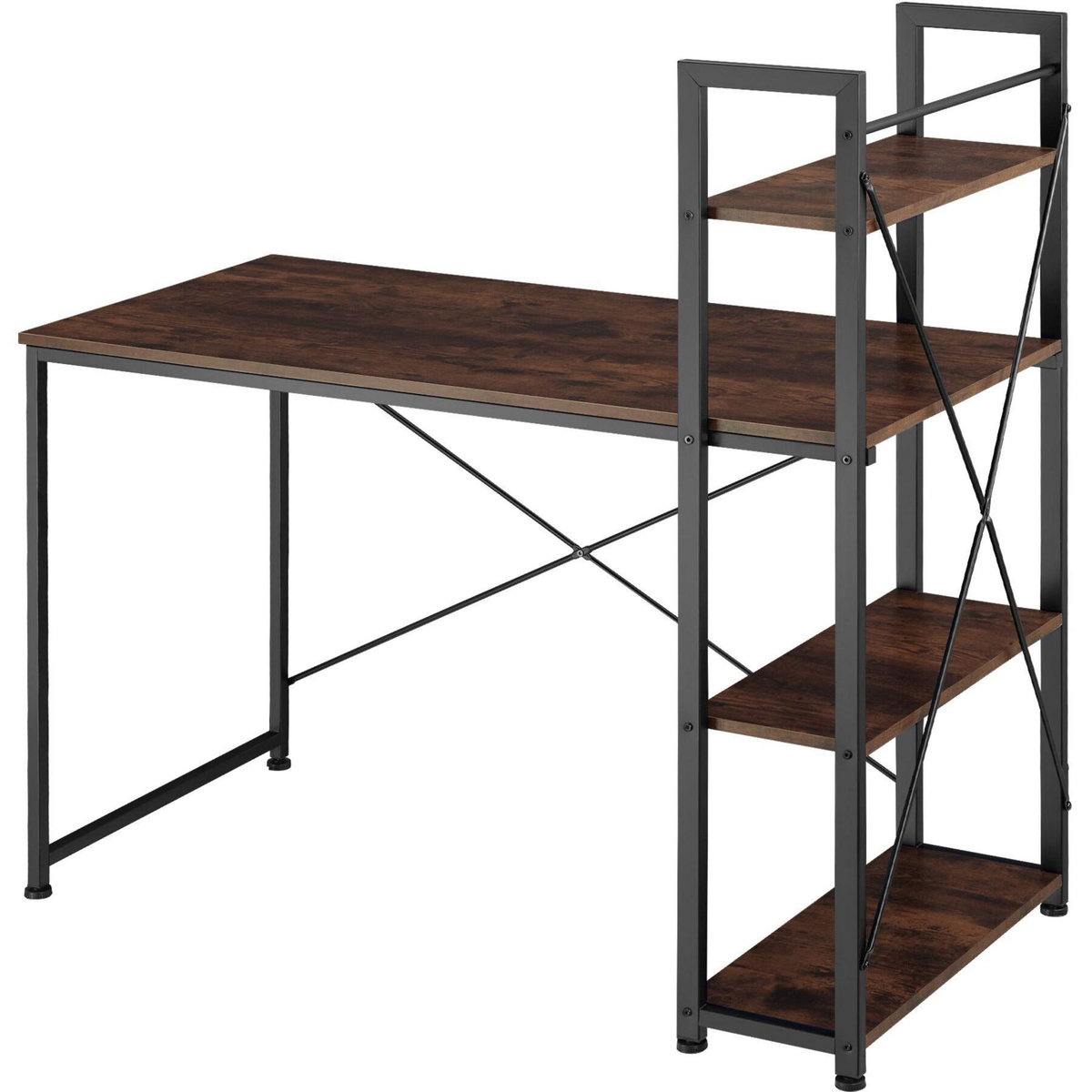 tectake Bureau Style industriel Étagère intégrée avec 3 compartiments de stockage