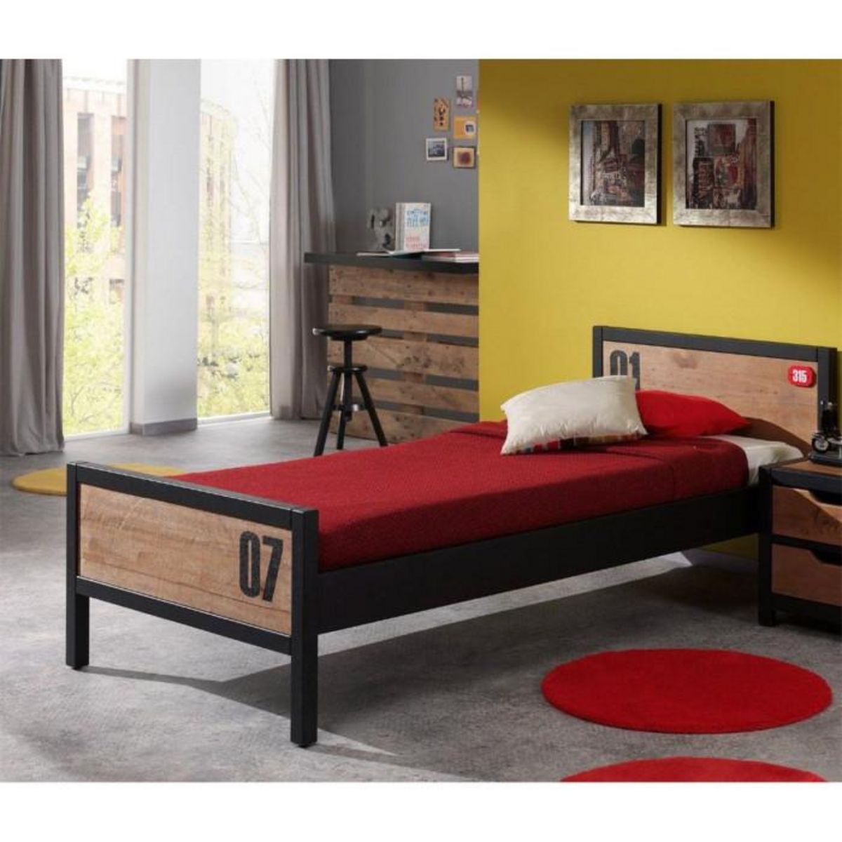 Paris Prix Pack - Lit Enfant & Sommier  Alex  90x200cm Marron & Noir