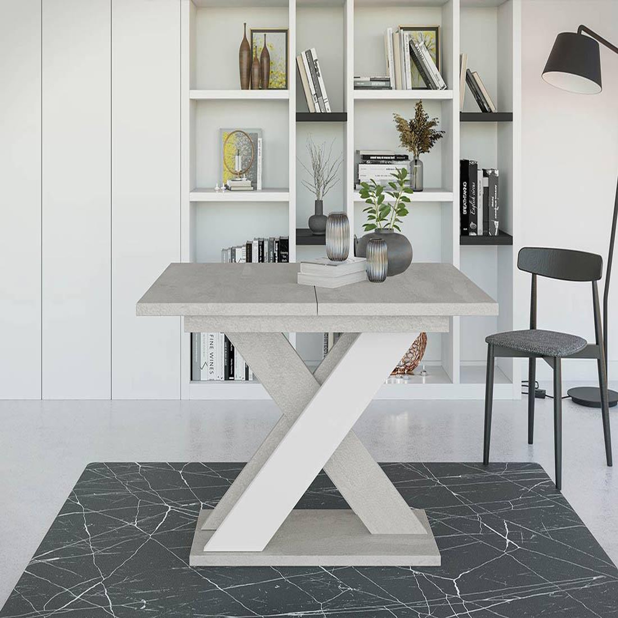 Voir la diapositive 5 : BEST MOBILIER Tosca - table à manger extensible - gris et blanc - 4 à 6 personnes