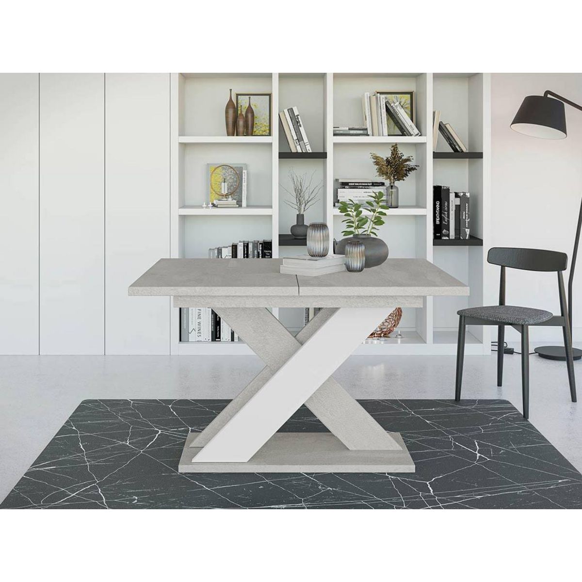 BEST MOBILIER Tosca - table à manger extensible - gris et blanc - 4 à 6 personnes