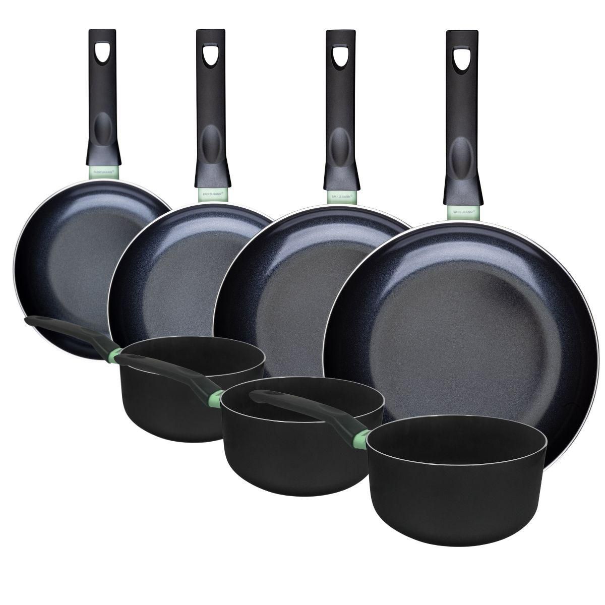 Fackelmann Ensemble de 4 poêles de 20, 24, 28 et 30 cm et 3 casseroles 16, 18 et 20 cm Fackelmann Brandao