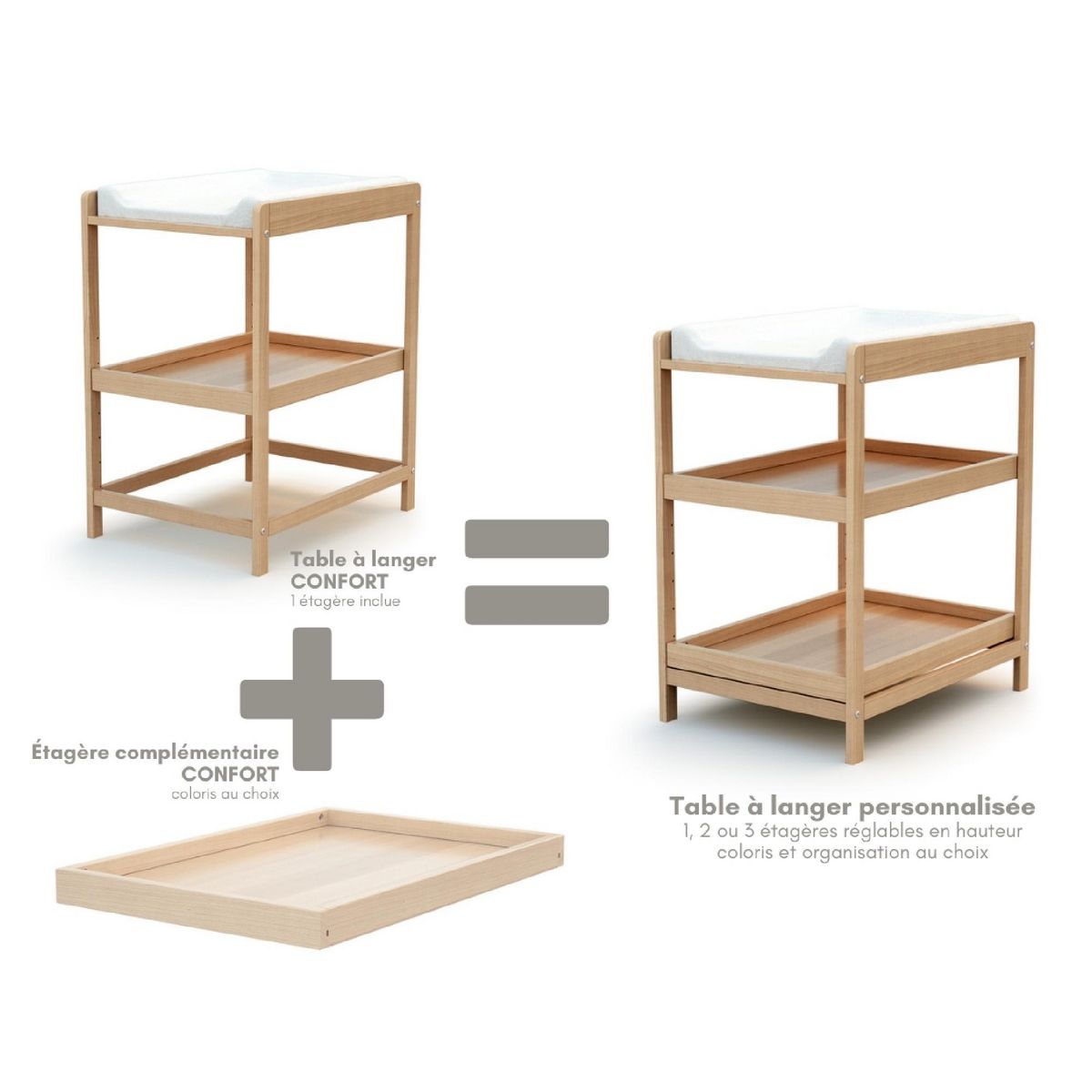 AT4 Table à langer 1 étagère CONFORT en bois 73 x 54 x 89 cm