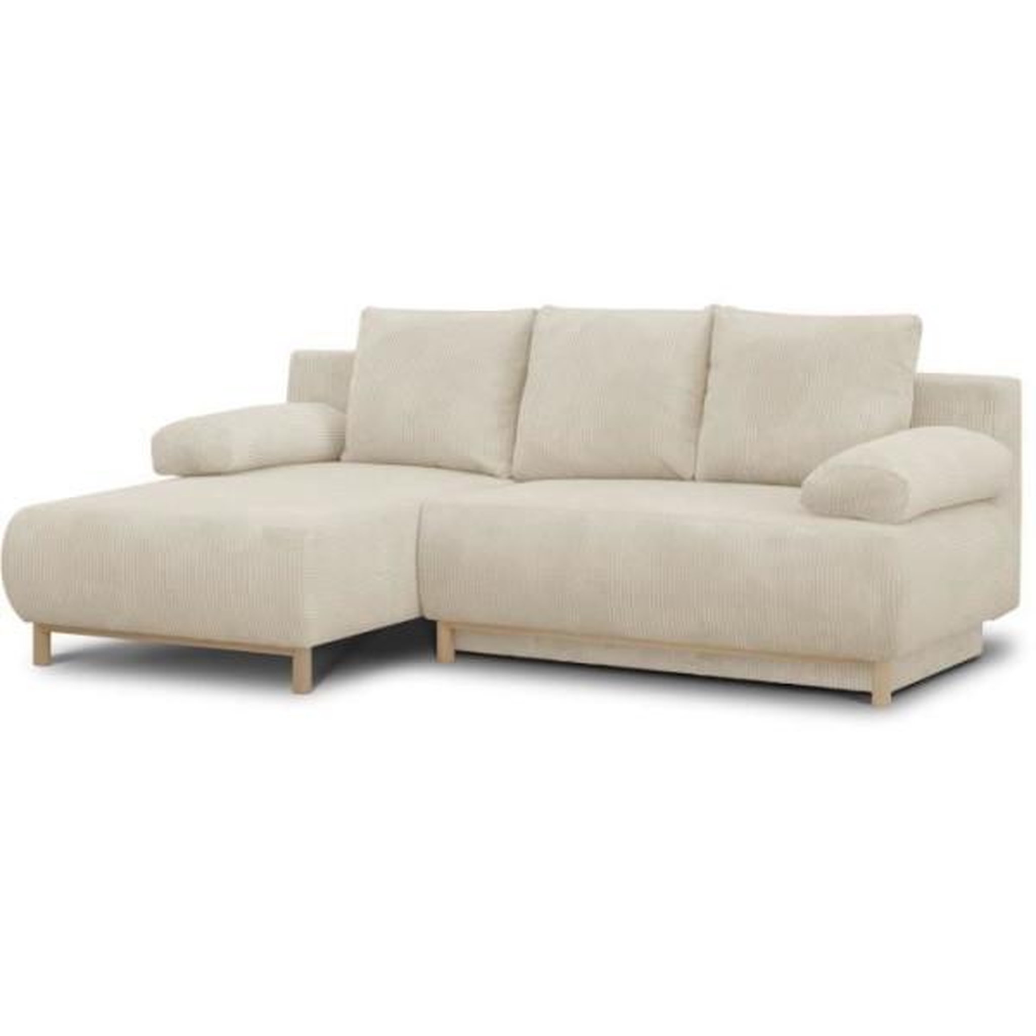 Voir la diapositive 3 : MARKET24 Canapé d'angle gauche convertible MIKA 3 places - Velours côtelé beige - Coffre de rangement - L218 x P98/145 x H84 cm