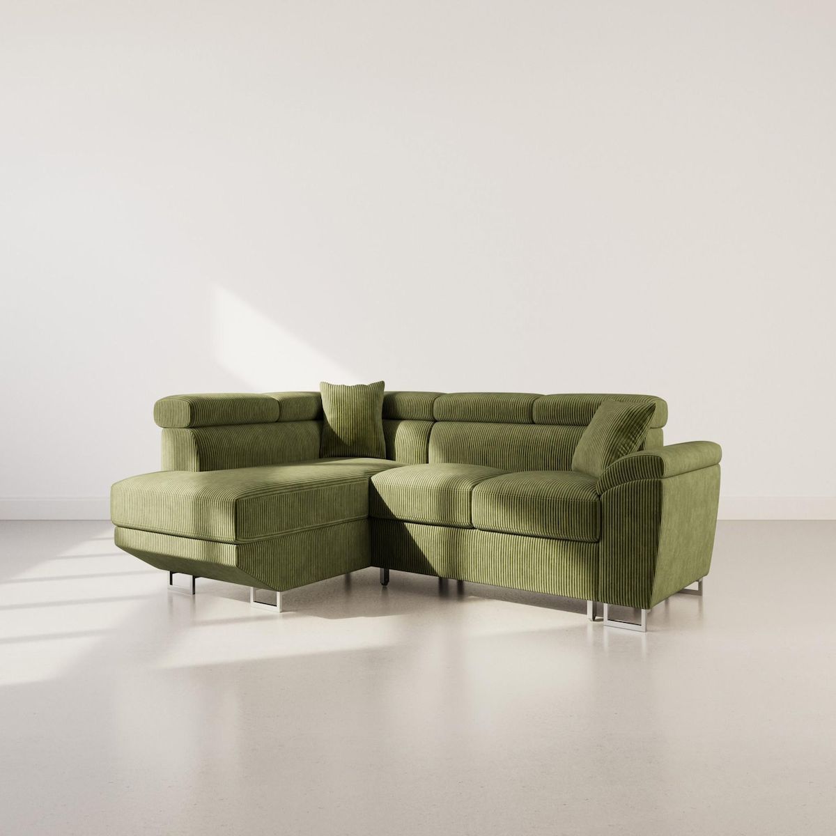 BEST MOBILIER Baoji - canapé d'angle gauche 5 places convertible avec têtières et coffre en velours côtelé