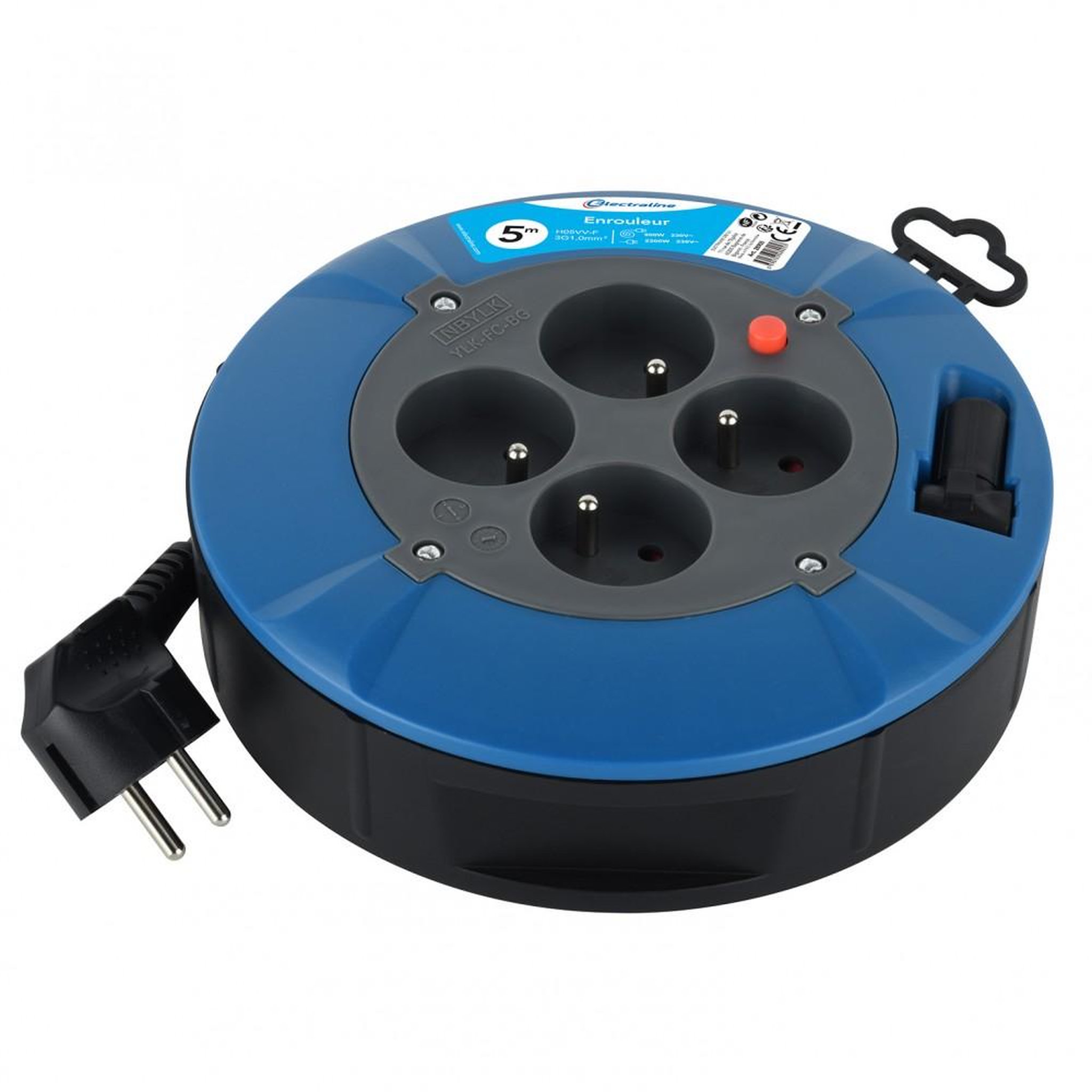 Electraline Enrouleur de câble électrique ménager plat avec terre L. 5 m ho5vvf 3g1
