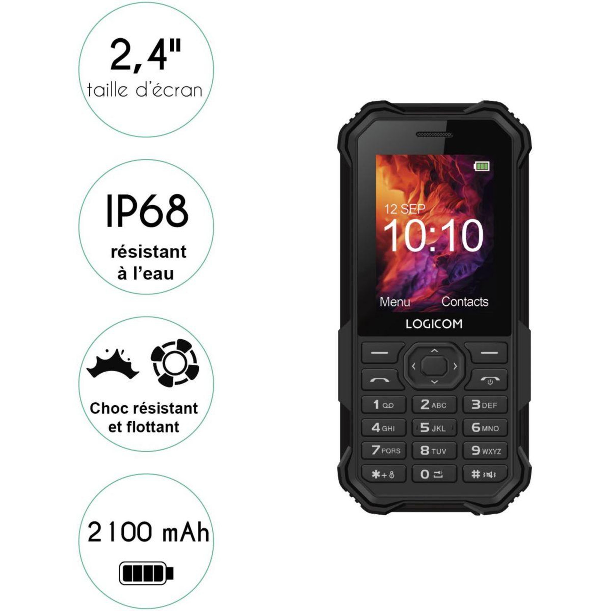 Voir la diapositive 2 : Logicom Téléphone portable Xtrem Noir 4G