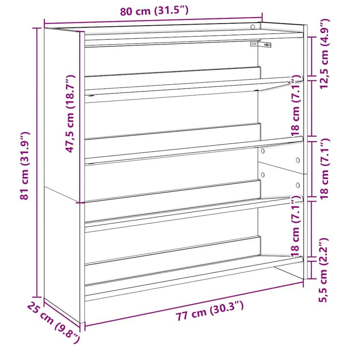 VIDAXL Etagere a chaussures noir 80x25x81 cm bois d'ingenierie