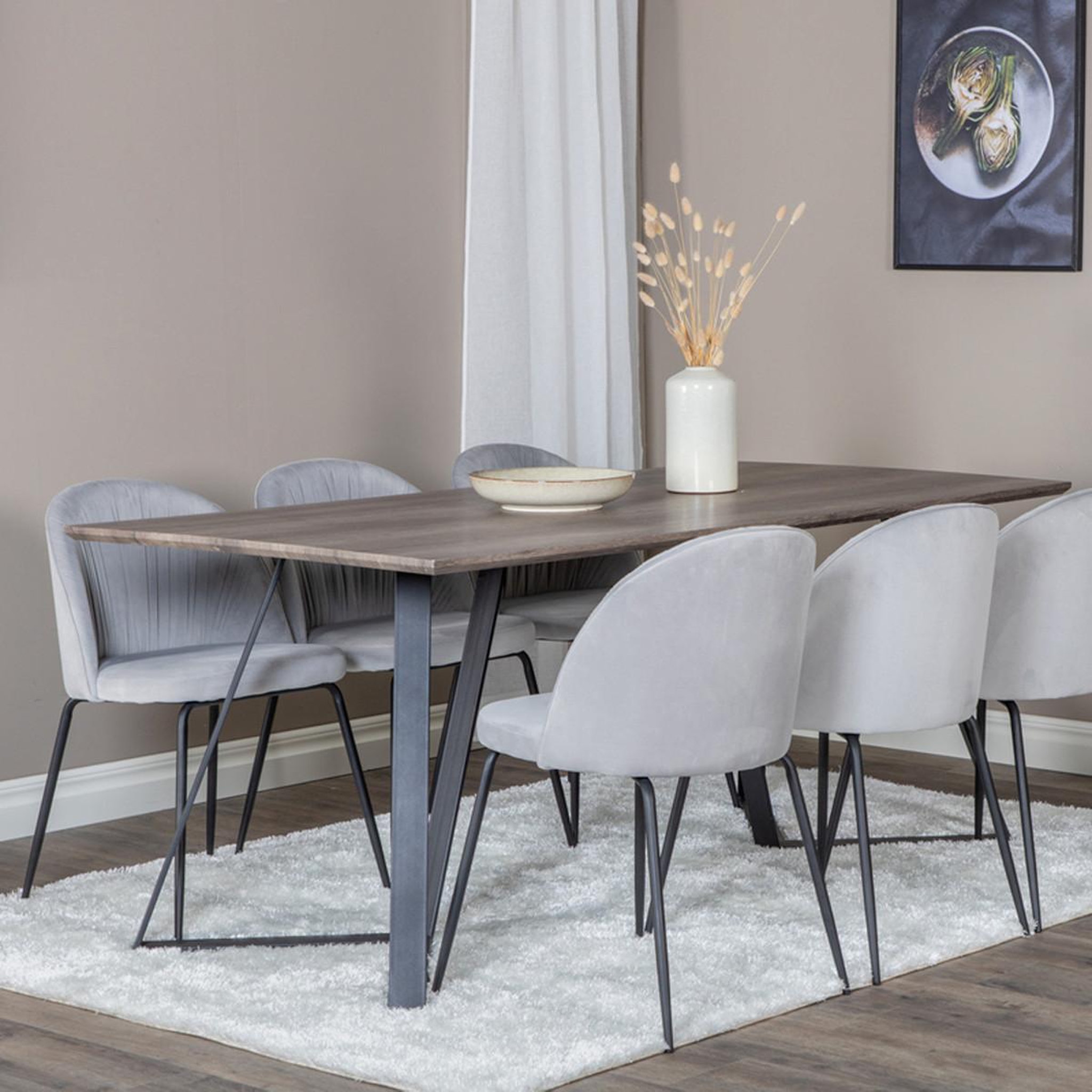 Voir la diapositive 5 : Paris Prix Ensemble table à manger & 6 chaises  marina & wrinkles  180cm naturel & gris