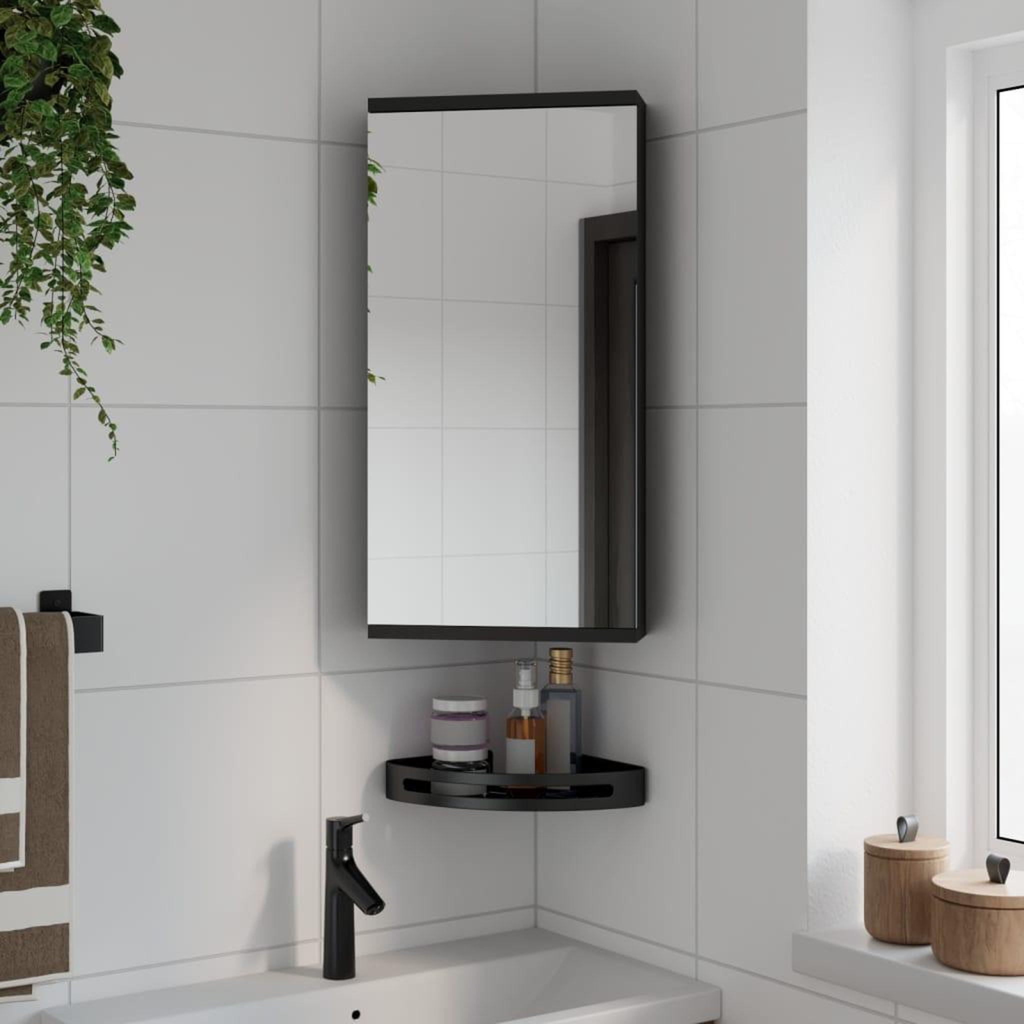 VIDAXL Armoire de bain a miroir d'angle noir 30x24x60 cm