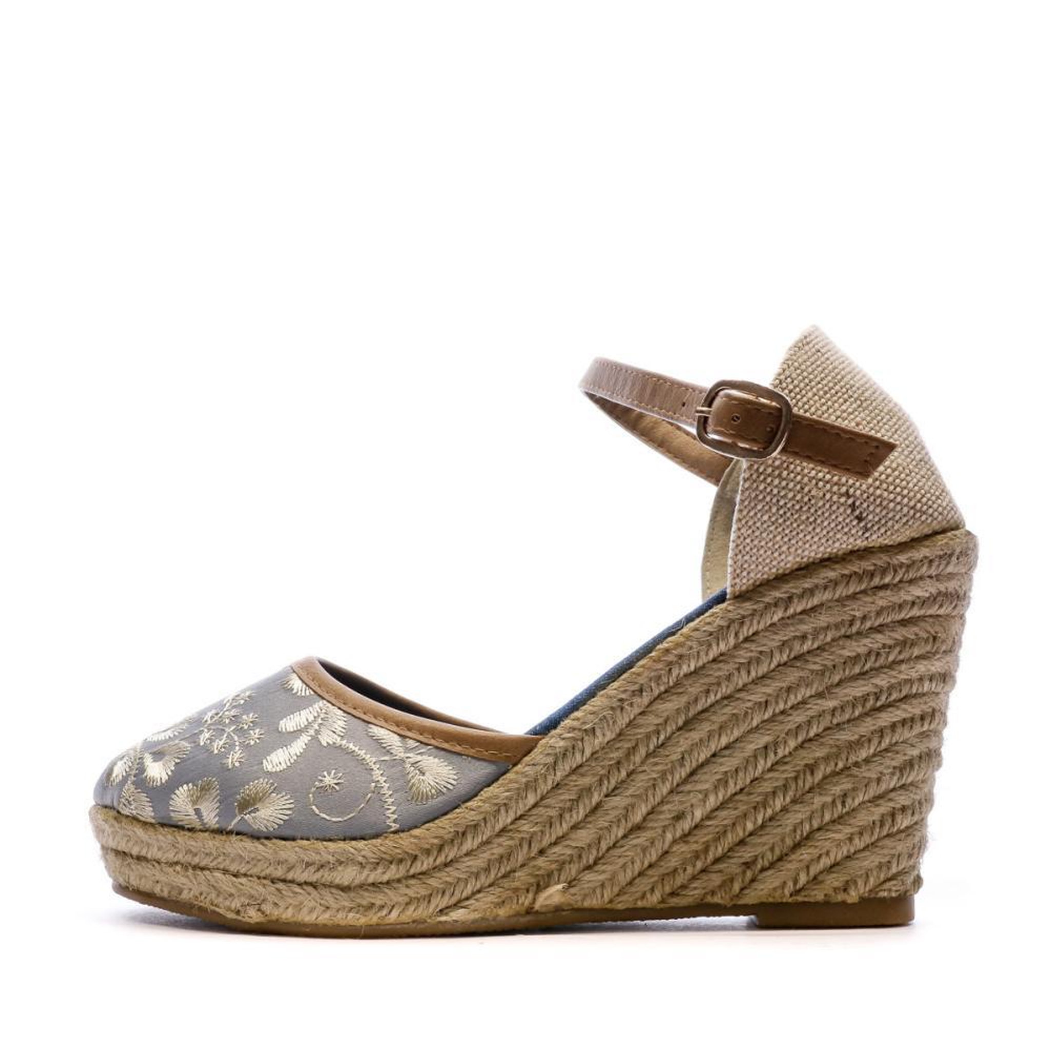 BEPPI Sandales Compensées Bleu/Fleurs Femme Beppi. Coloris disponibles : Bleu
