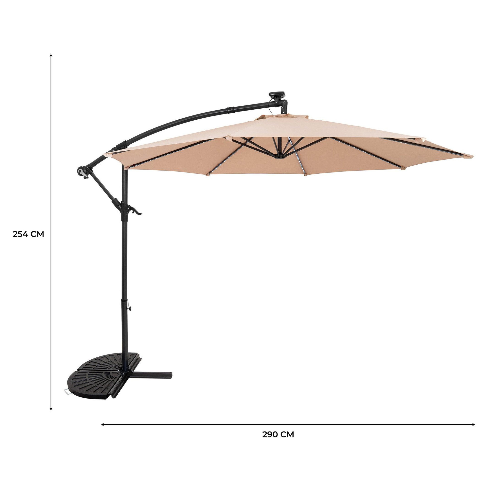 Voir la diapositive 5 : Monster Parasol Banane à Mât Déporté à LED 3 m & 2 Pieds en Éventail