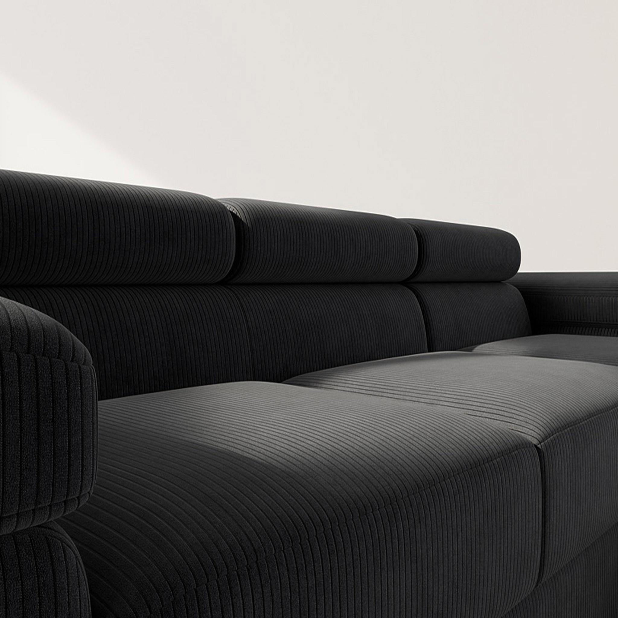 Voir la diapositive 6 : BEST MOBILIER Pablo - canapé d'angle droit - 6 places - convertible avec coffre et têtières réglables - en velours côtelé
