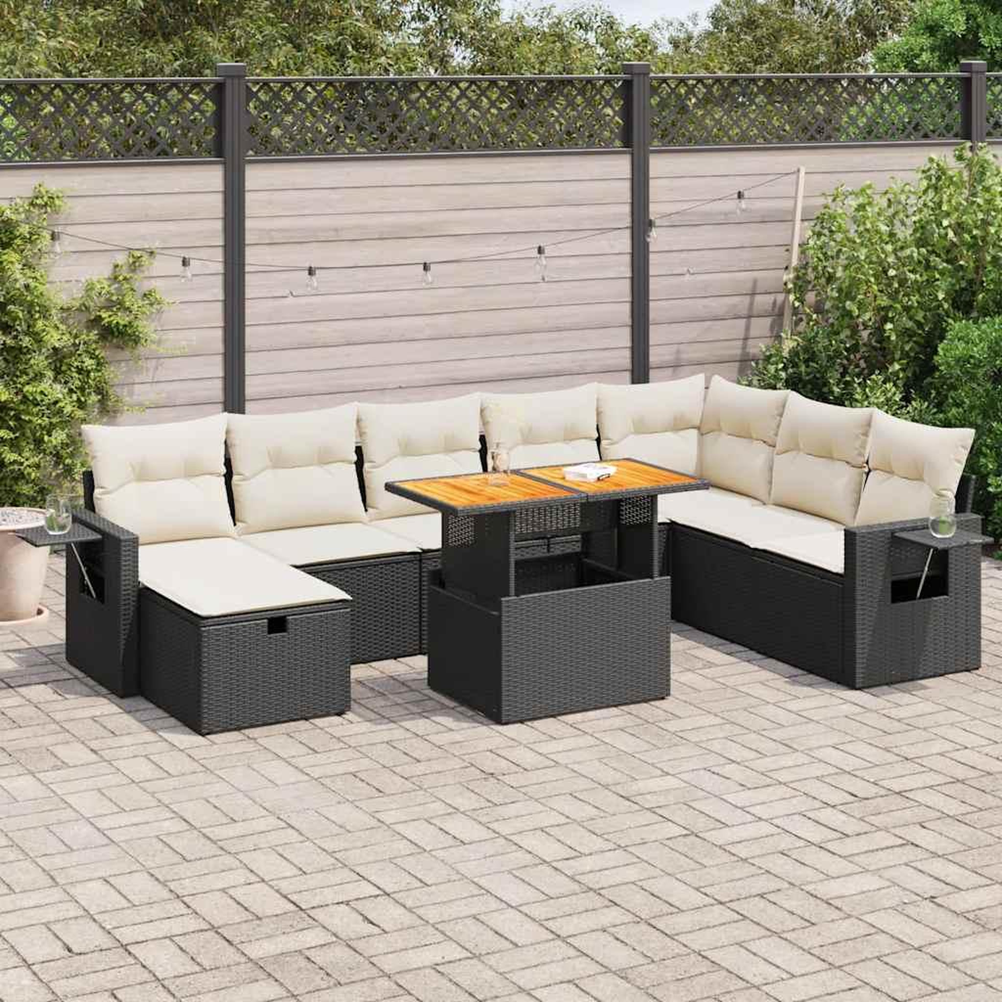 VIDAXL Salon de jardin avec coussins 9 pcs noir resine tressee acacia