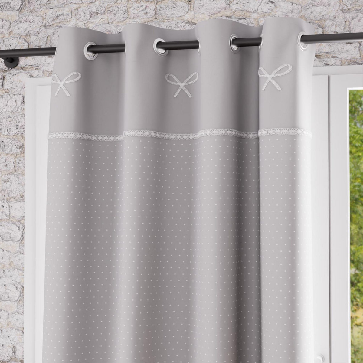 SOLEIL D'OCRE Rideau à oeillets brodé en coton 135x250 cm EMILIE, par Soleil d'ocre