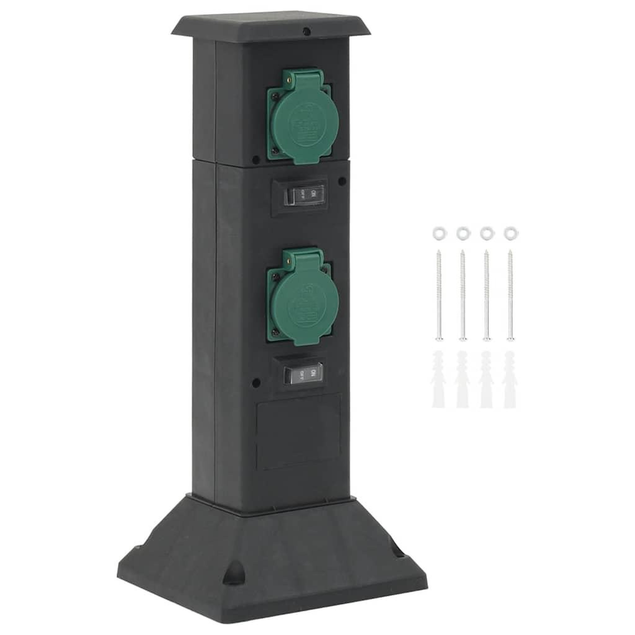 VIDAXL Colonne de prise d'exterieur a 4 voies noir vert 16x16x39,5 cm