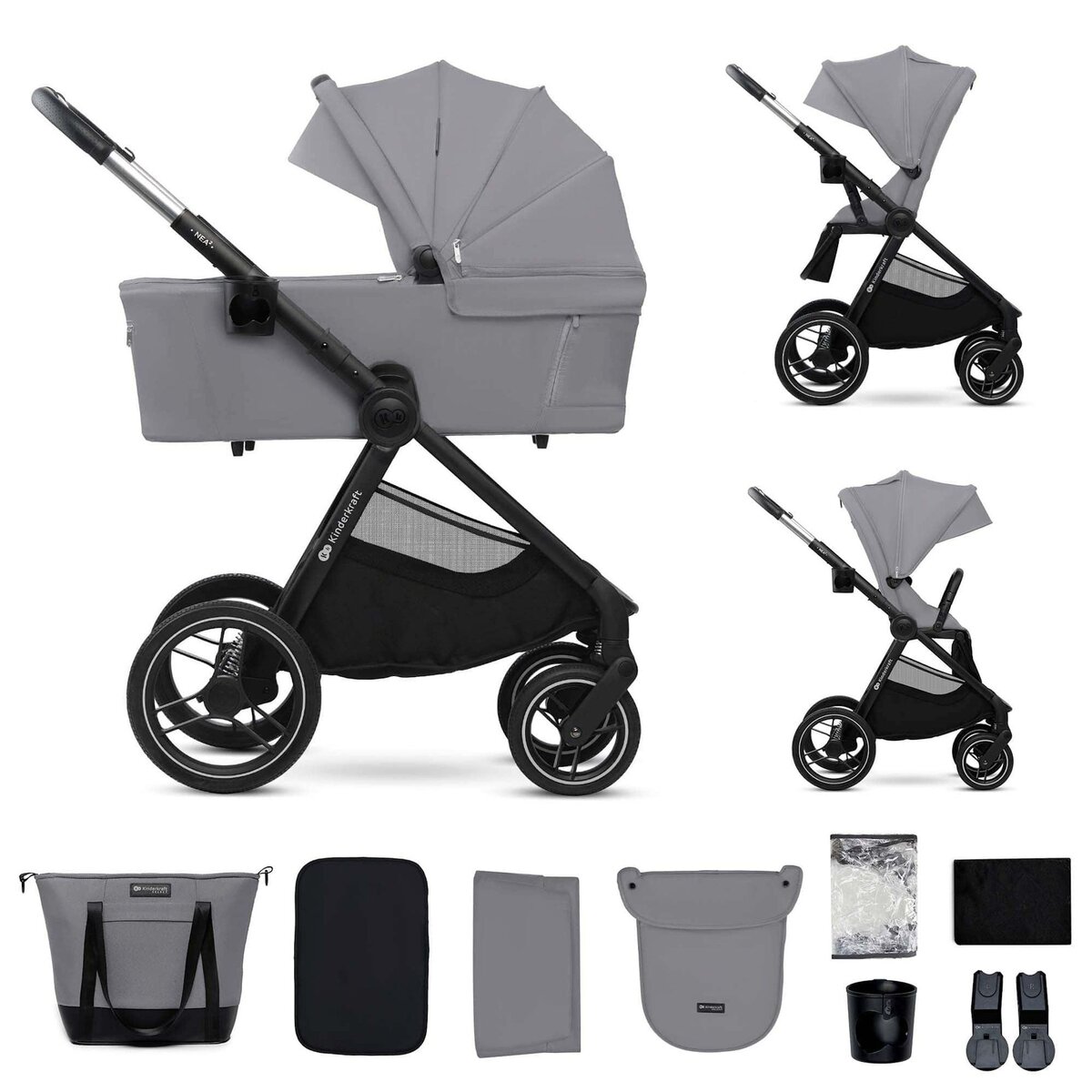 KINDERKRAFT Poussette combinée polyvalente 2 en 1 avec siège réversible à 27 kg