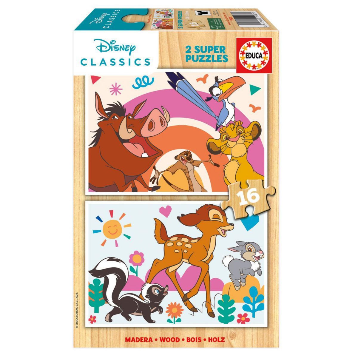 EDUCA Puzzles 2 X 16 pcs animaux de Disney en bois