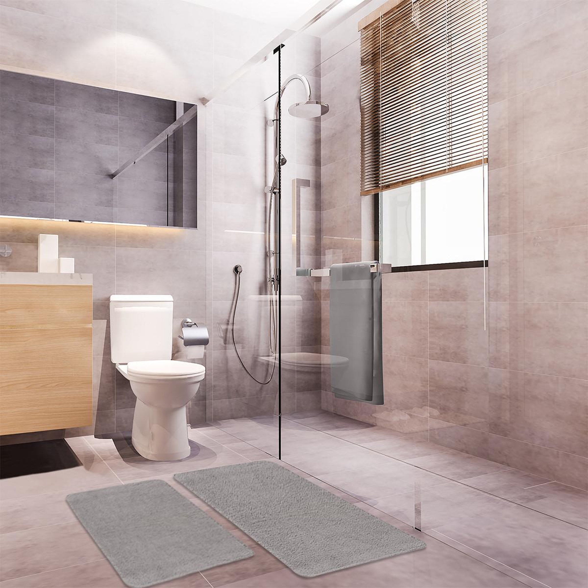 Voir la diapositive 2 : GUY LEVASSEUR Lot de 2 tapis de bain polyester 60x120cm + 50x80cm 60x120cm