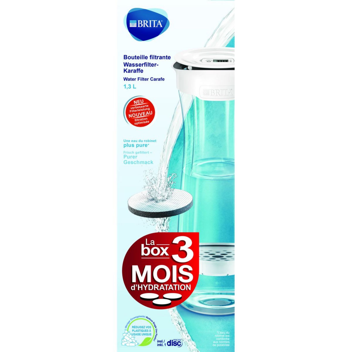BRITA Bouteille filtrante blanc graphite + 1 filtre MicroDisc inclus         