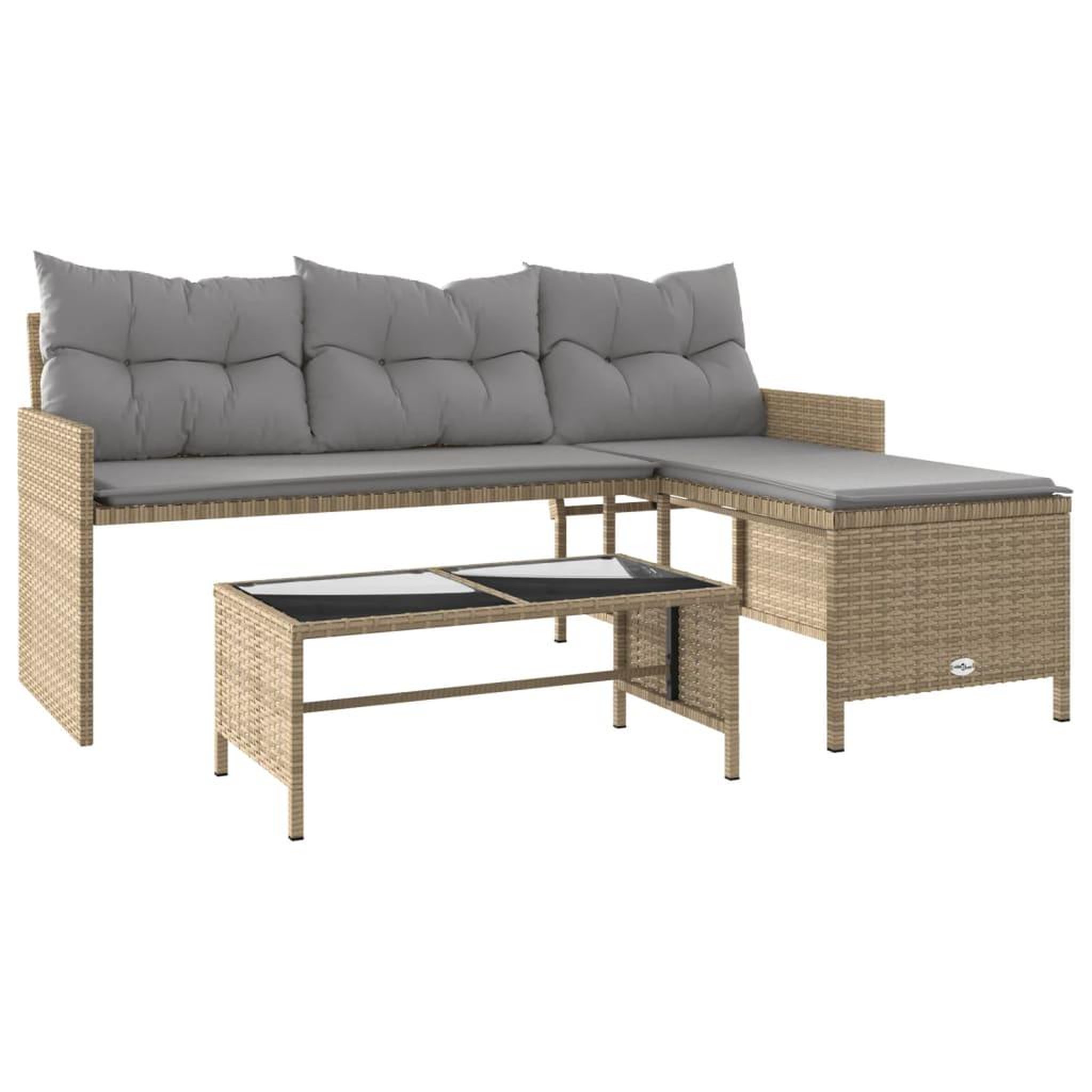 Voir la diapositive 2 : VIDAXL Canape de jardin table et coussins en forme de L melange beige