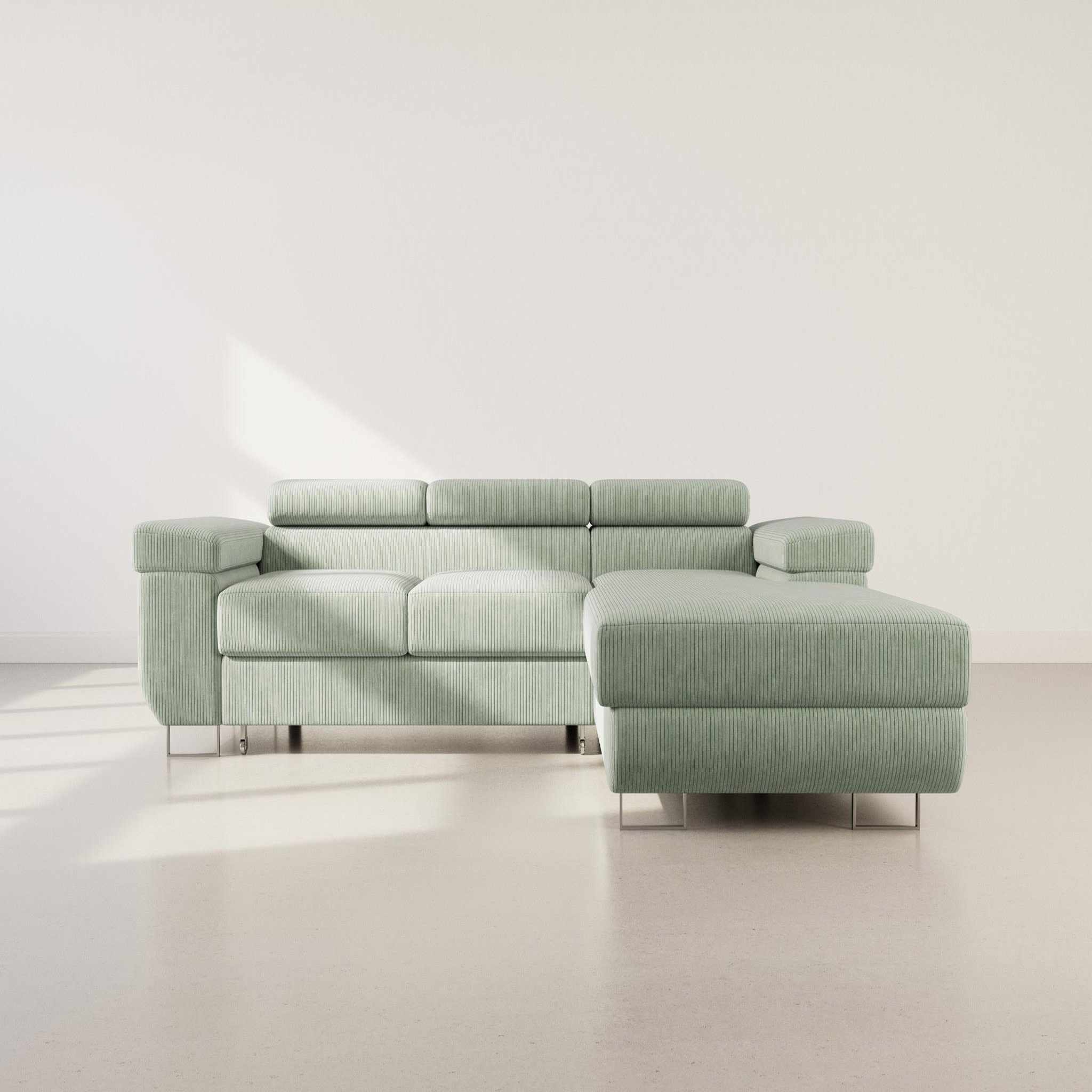Voir la diapositive 5 : BEST MOBILIER Pablo - canapé d'angle droit - 6 places - convertible avec coffre et têtières réglables - en velours côtelé