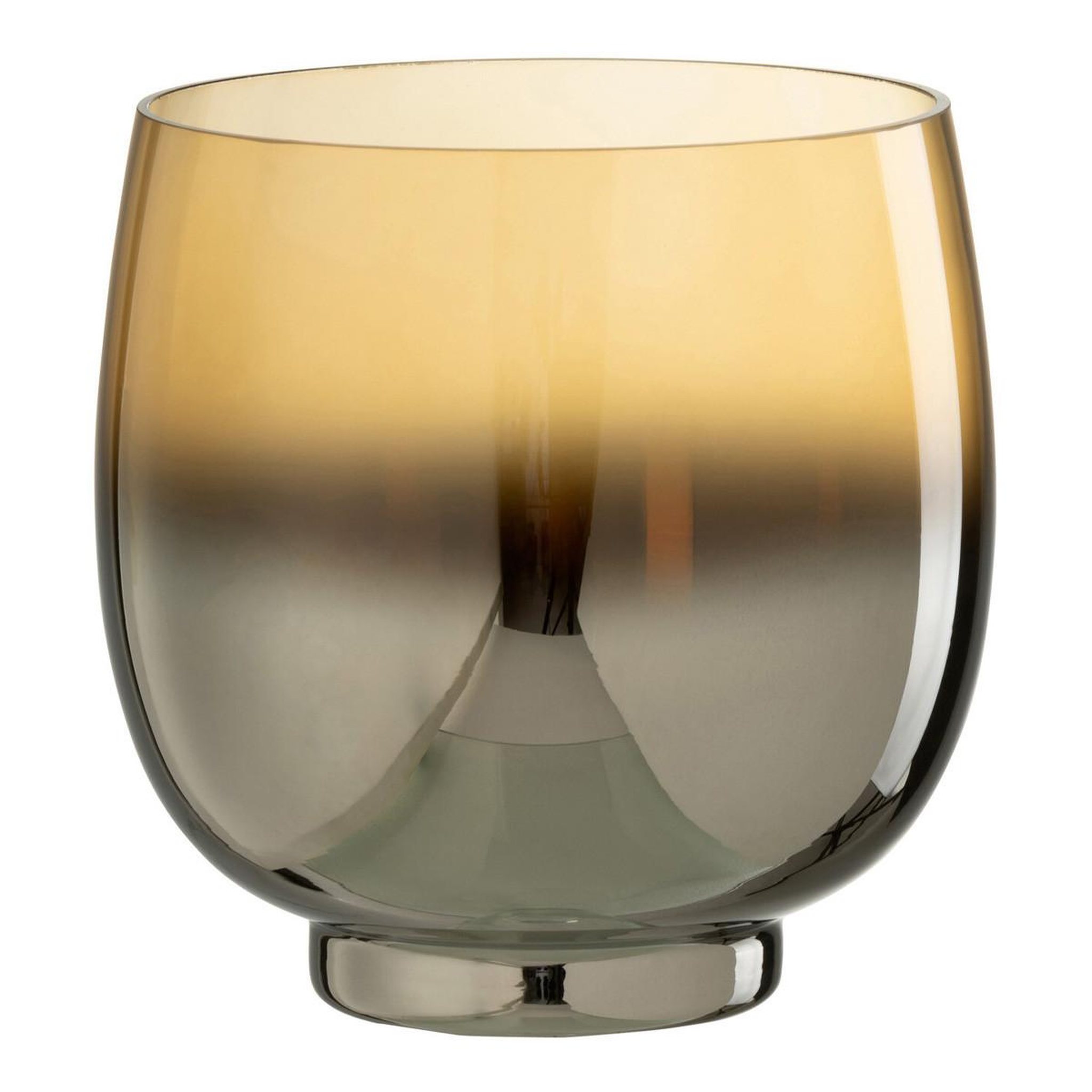 J-LINE Photophore Rond Déco  Verre Fumé  14cm Argent
