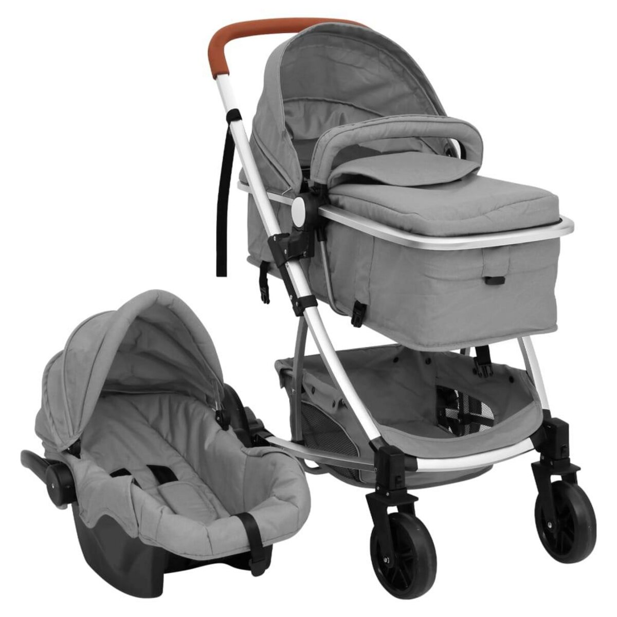 vidaXL Poussette pour bébé 3-en-1 Gris clair et noir Acier