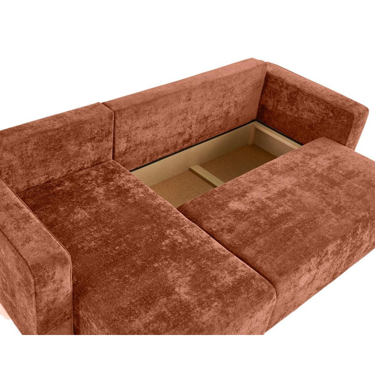 BEST MOBILIER Topaze - canapé d'angle réversible 4 places convertible avec coffre en velours à relief texturé