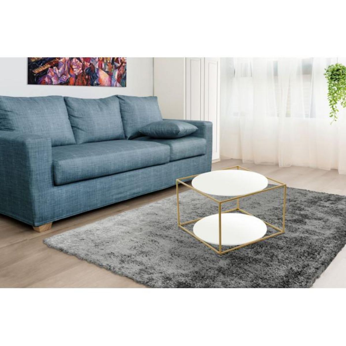 Paris Prix Table d'Appoint Design  Cody  50cm Blanc & Or