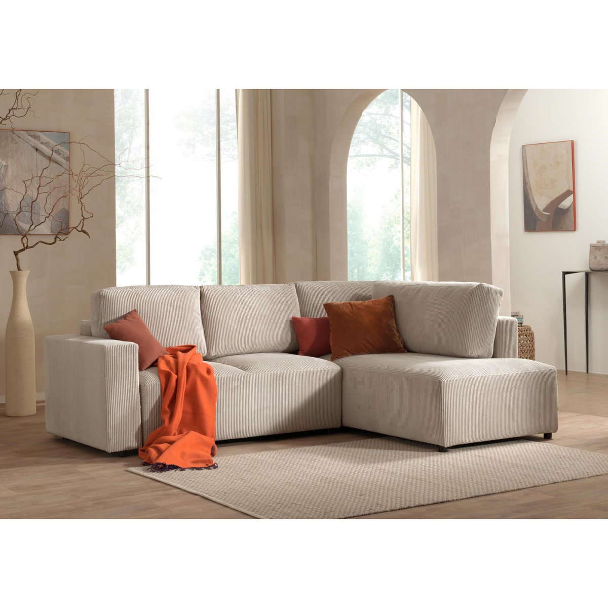 LISA DESIGN Livy - canapé d'angle convertible - avec coffre - en velours côtelé - 5 places - droit