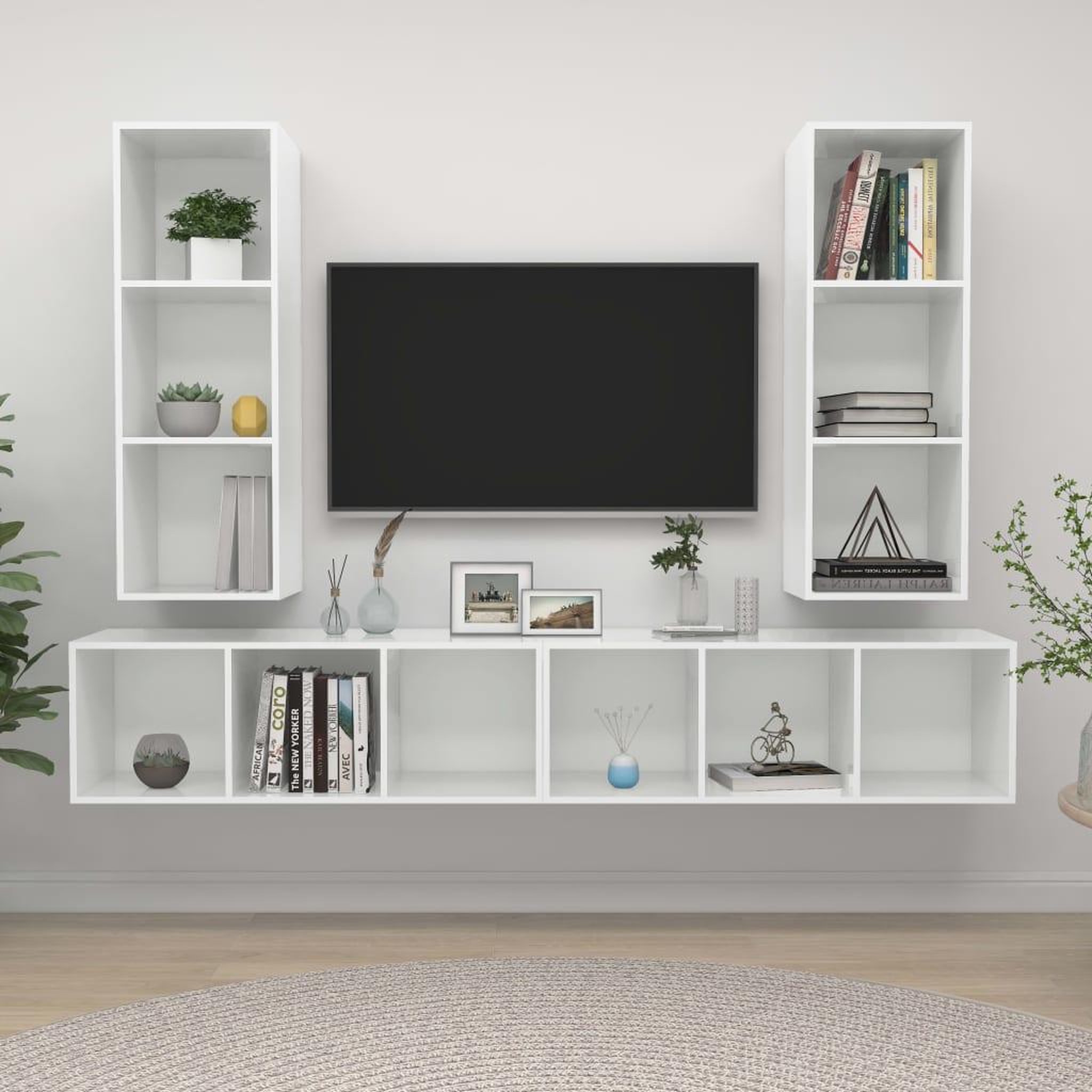 Voir la diapositive 1 : VIDAXL Meubles TV muraux 4 pcs Blanc brillant Bois d'ingenierie