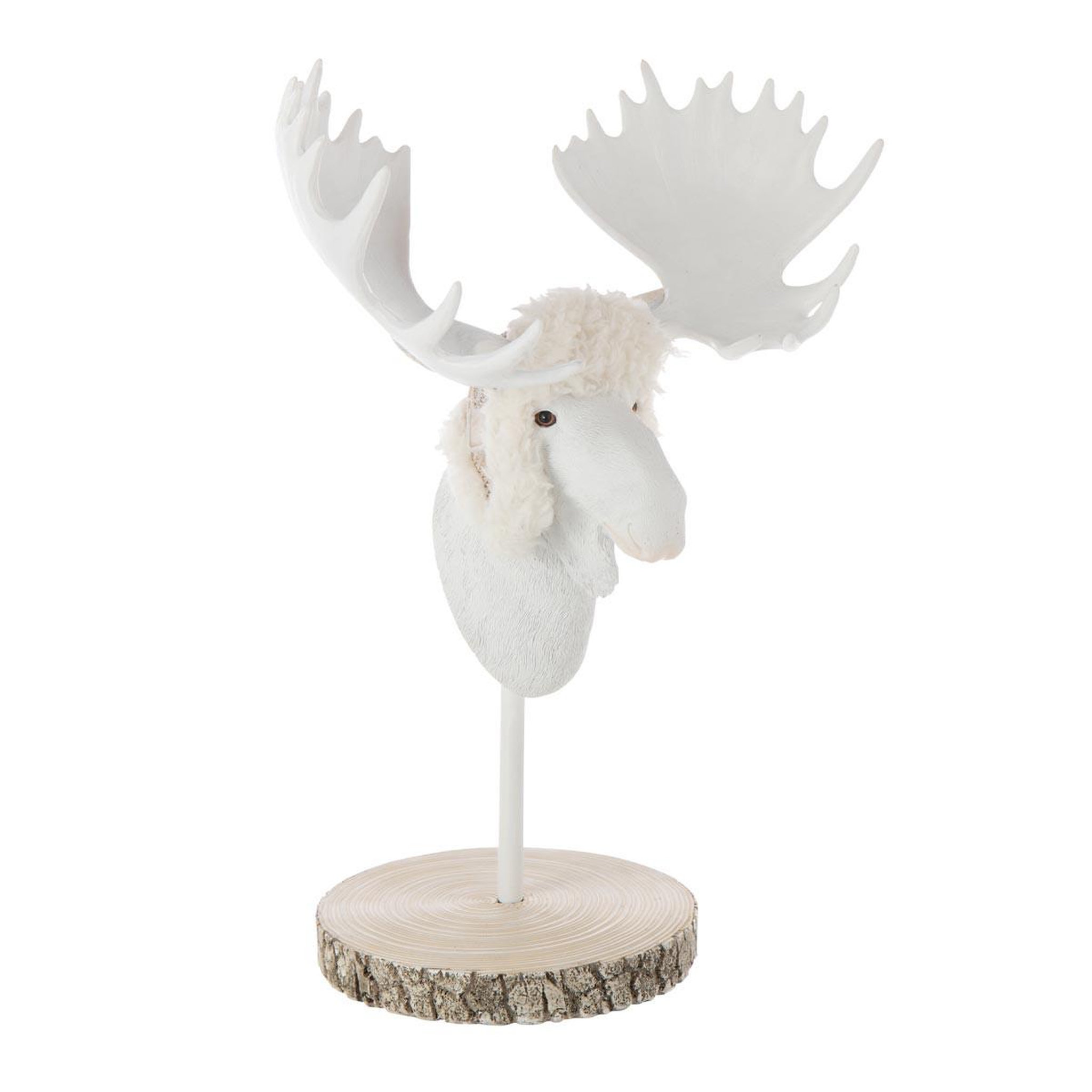 J-LINE Tête d'élan sur socle  imitation fourrure  49cm écru