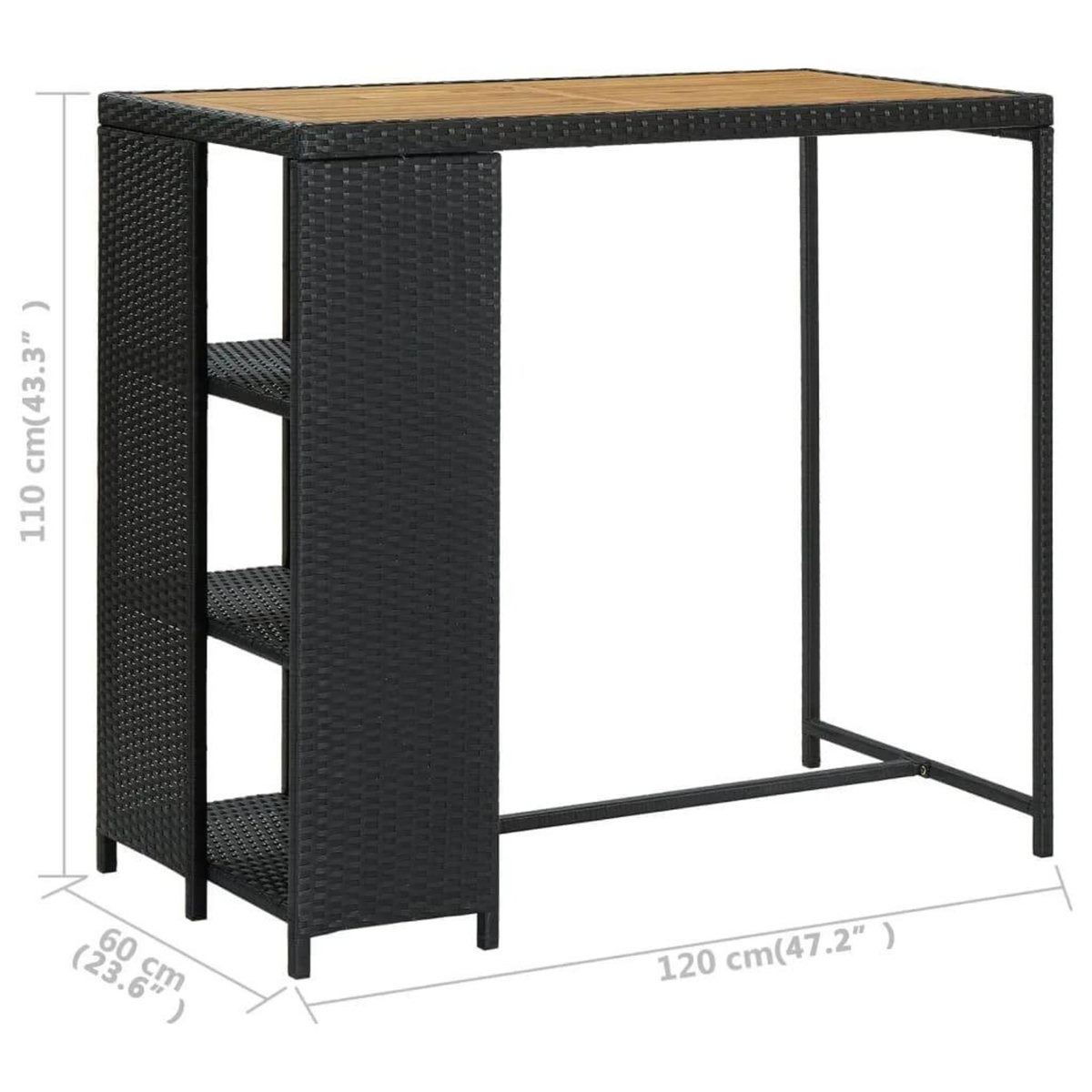 VIDAXL Table de bar avec rangement Noir 120x60x110 cm Resine tressee