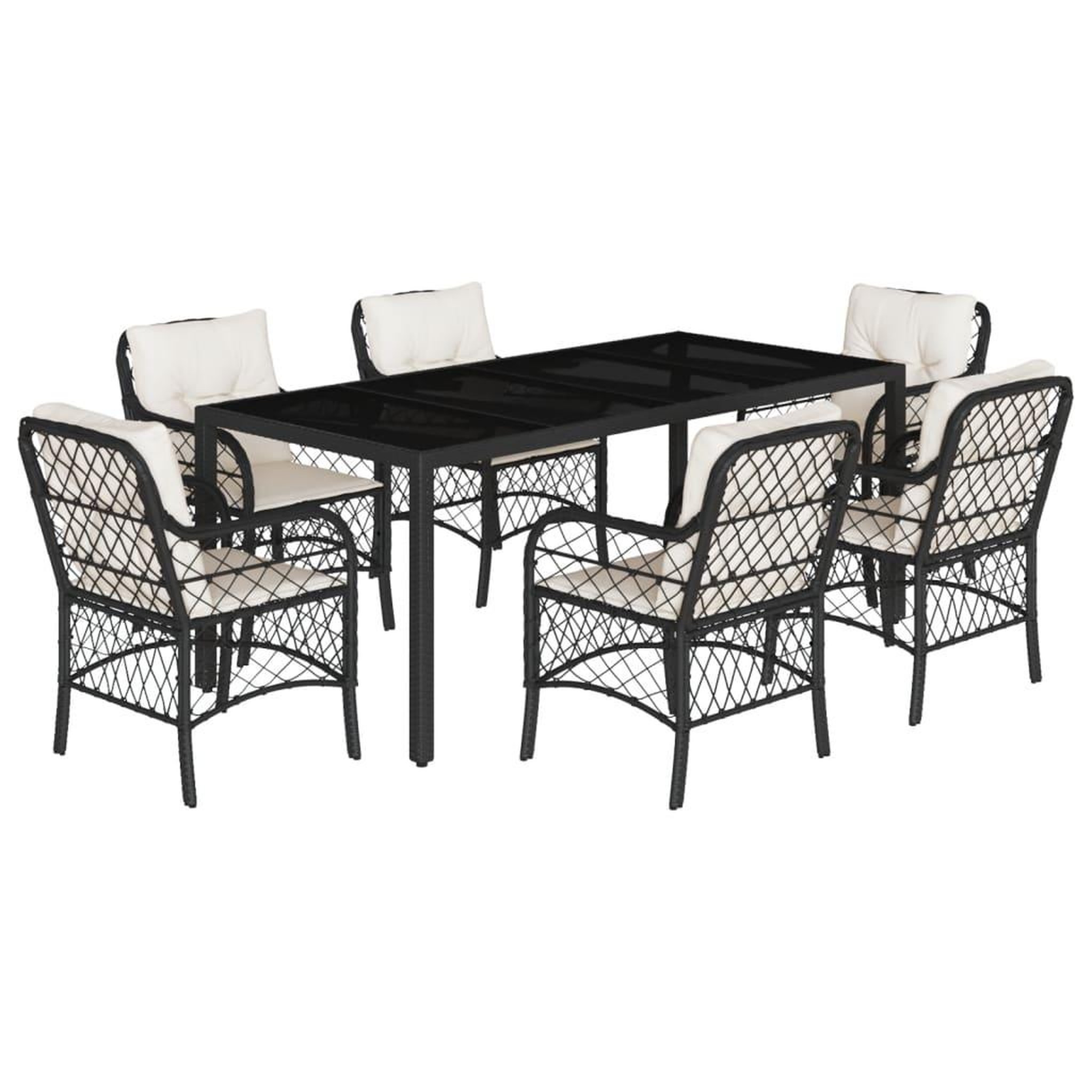 Voir la diapositive 2 : VIDAXL Ensemble a manger de jardin coussins 7pcs Noir Resine tressee