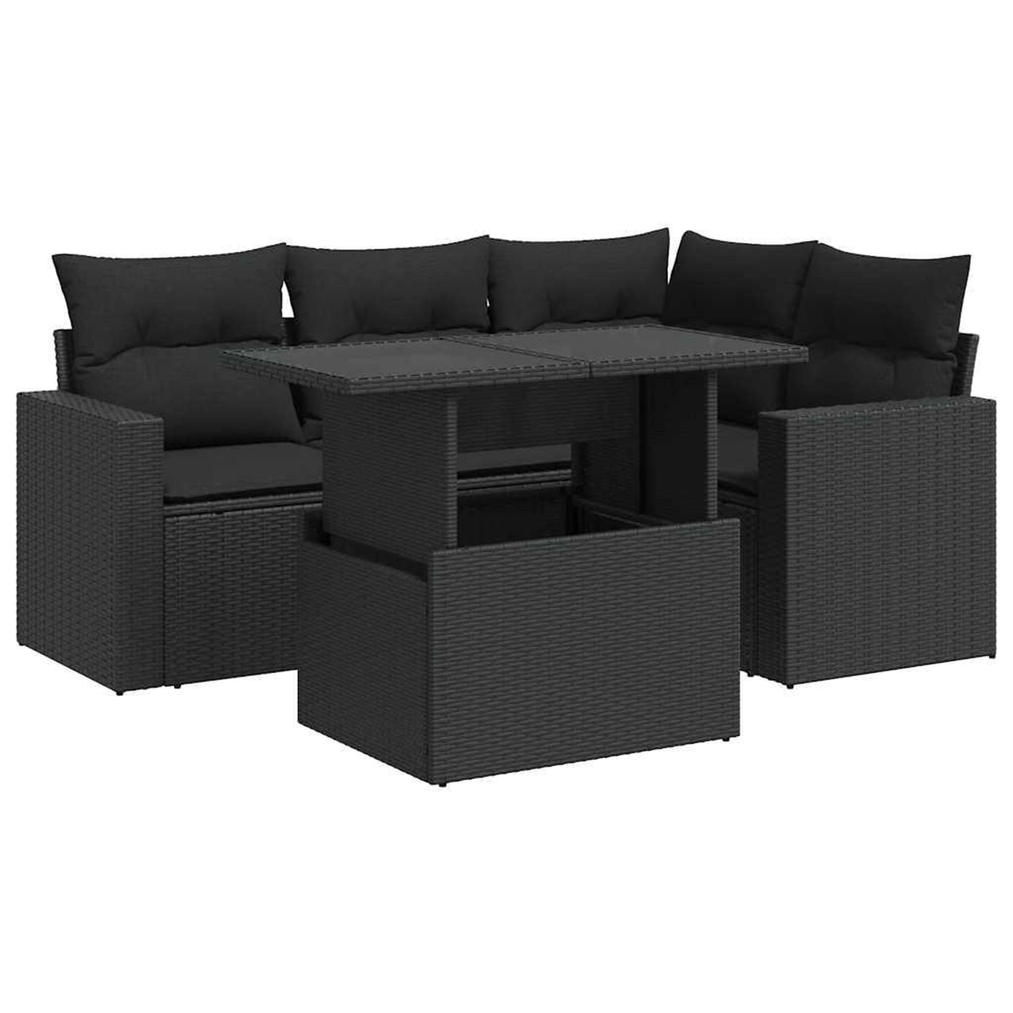 Voir la diapositive 2 : VIDAXL Salon de jardin 5 pcs avec coussins noir resine tressee