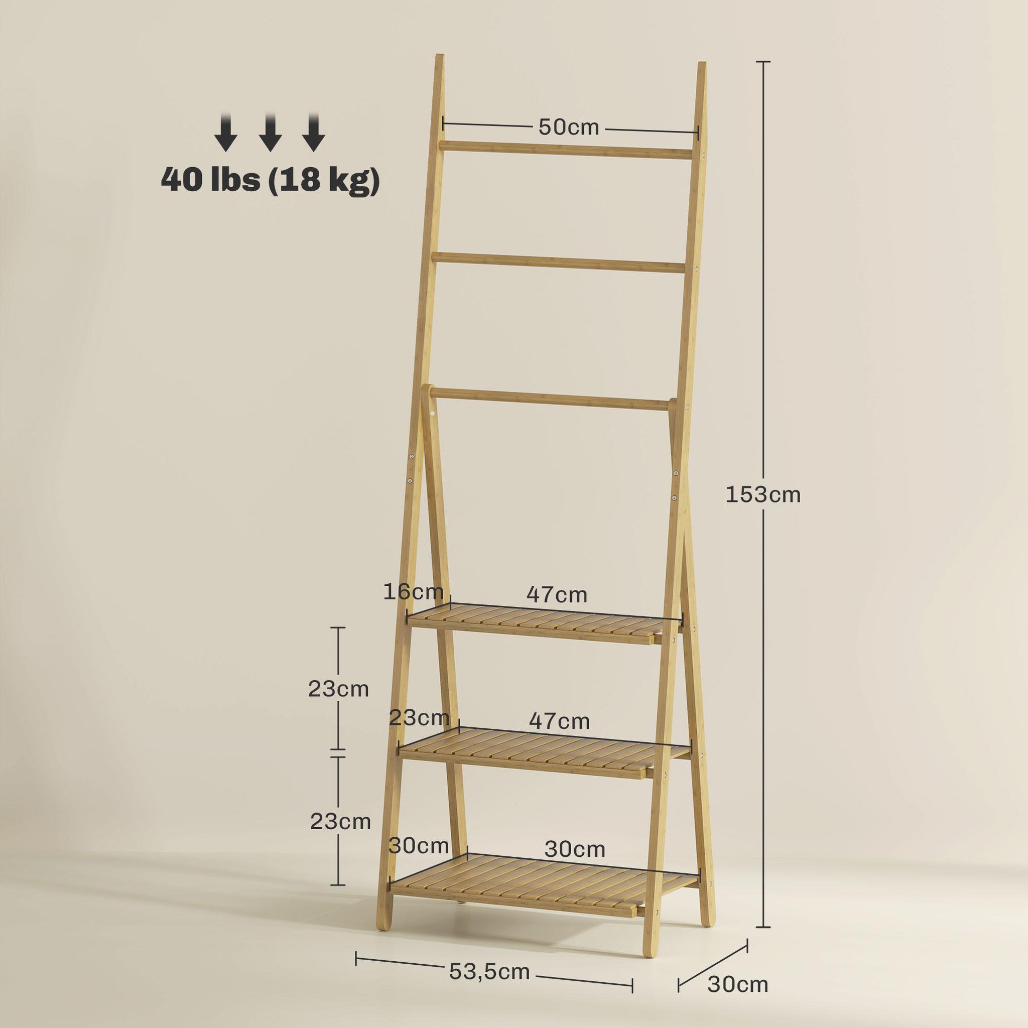 Voir la diapositive 3 : HOMCOM Porte-serviettes pliable style cosy bambou verni 3 barres 3 étagères H.153cm