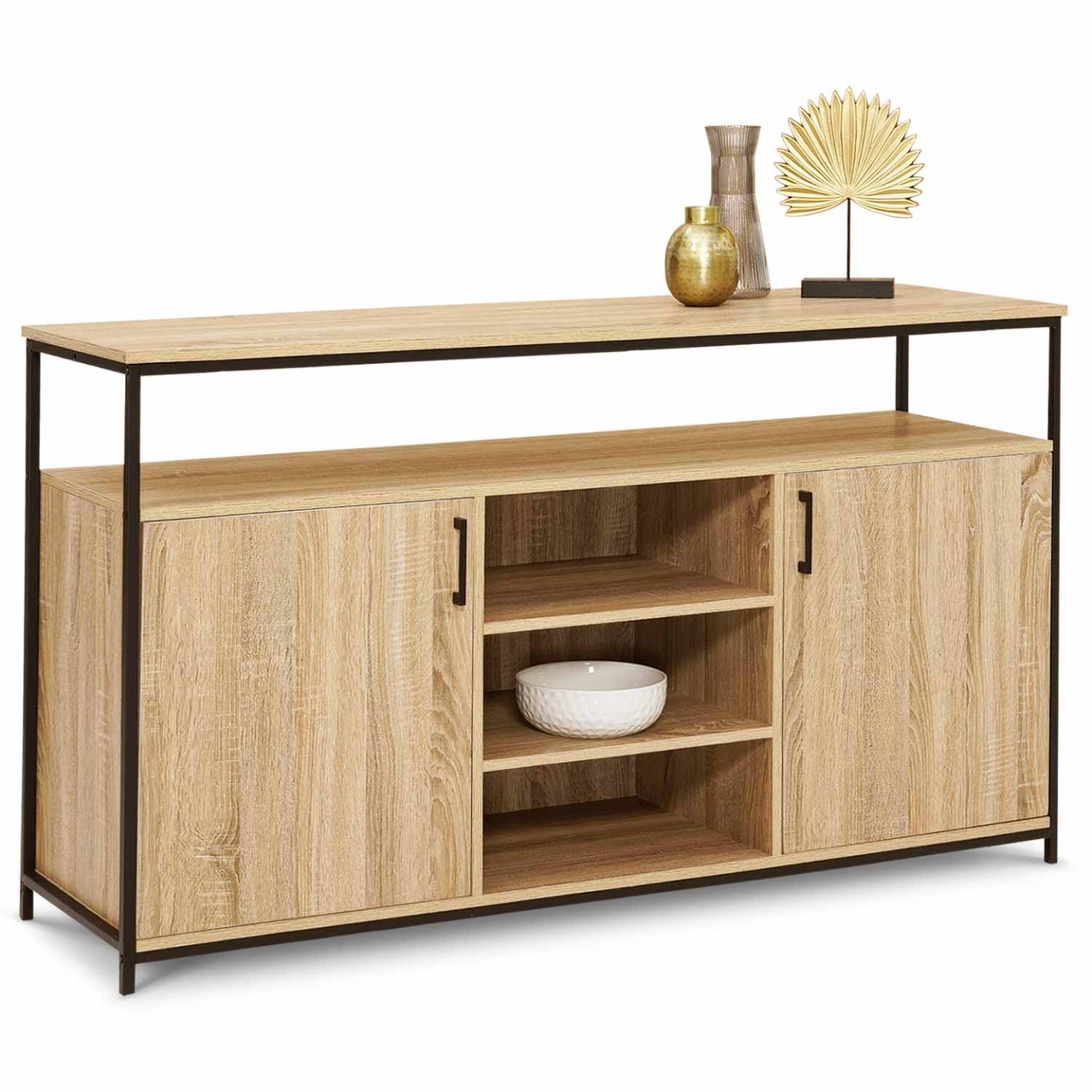 ID MARKET Buffet 140 cm detroit 2 portes et 3 étagères design industriel