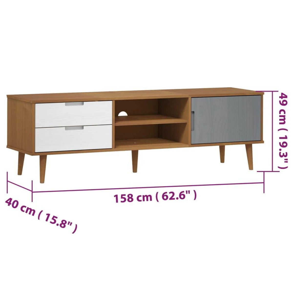 VIDAXL Meuble TV MOLDE Marron 158x40x49 cm Bois de pin massif