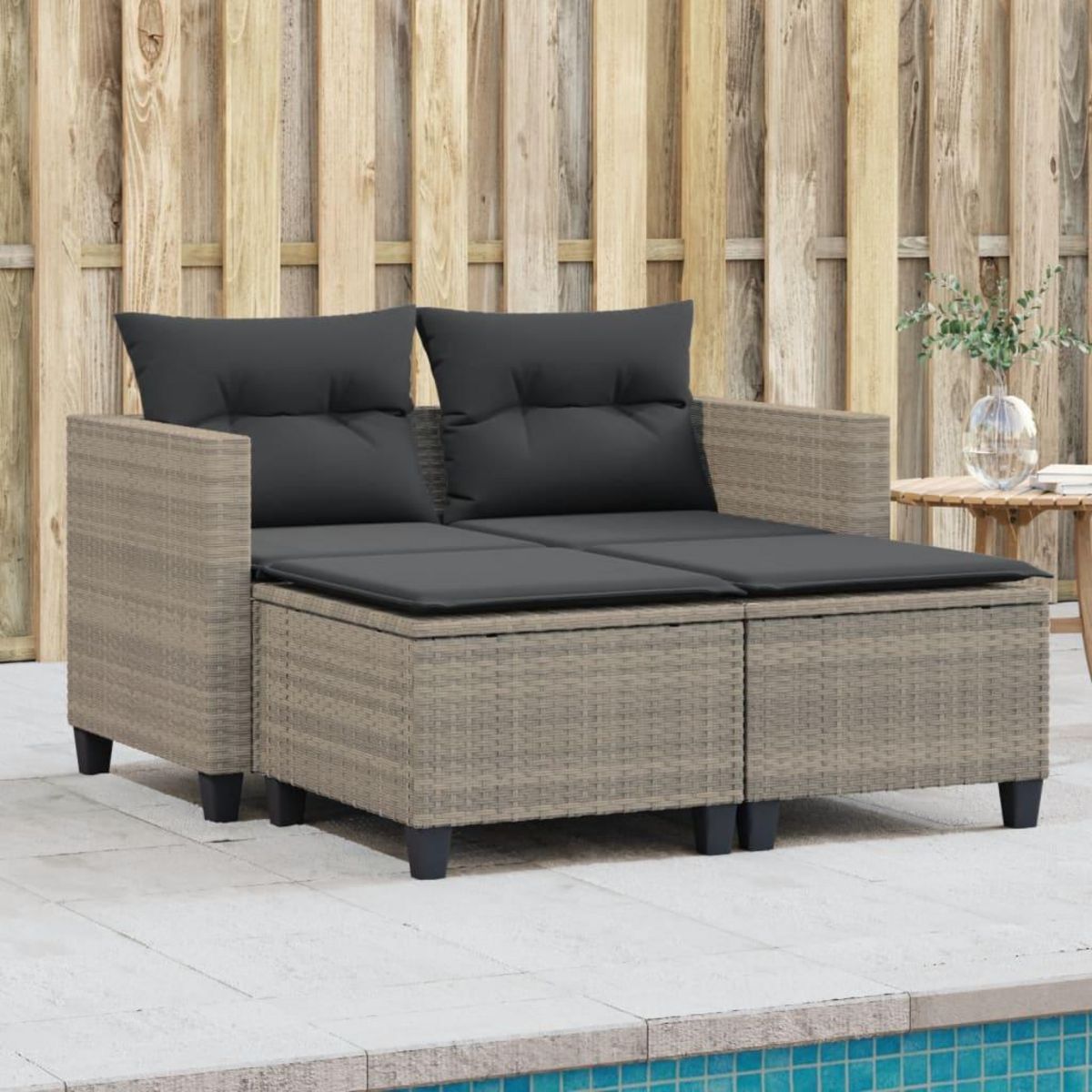 VIDAXL Canape de jardin 2 places avec tabourets gris clair poly rotin