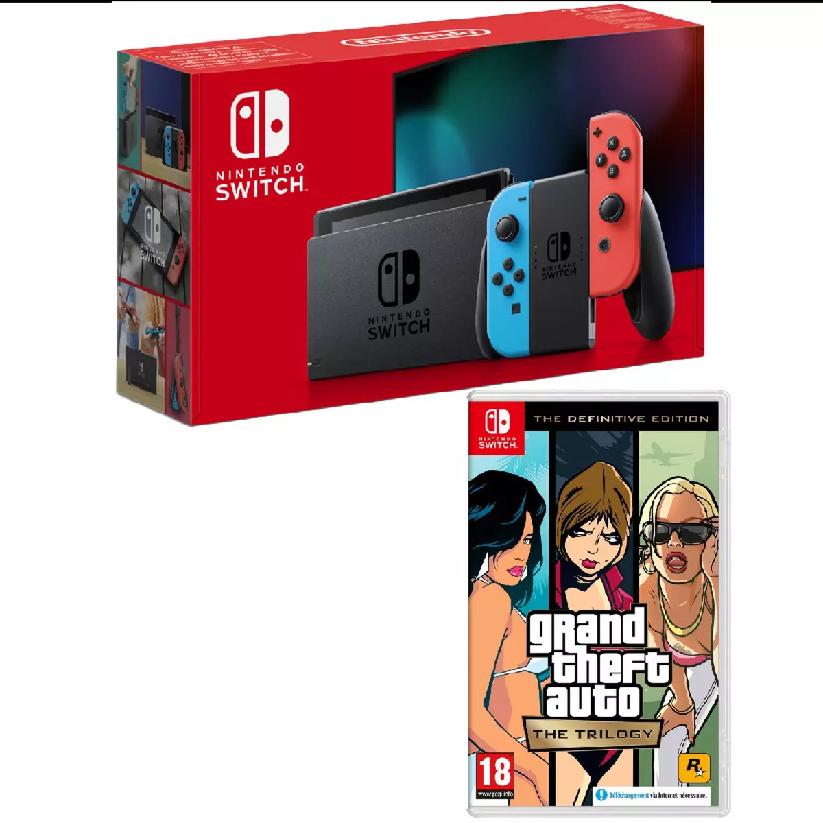 Console Nintendo Switch Joy-Con Bleu et Rouge + GTA The Trilogy - The Definitive Edition Nintendo Switch