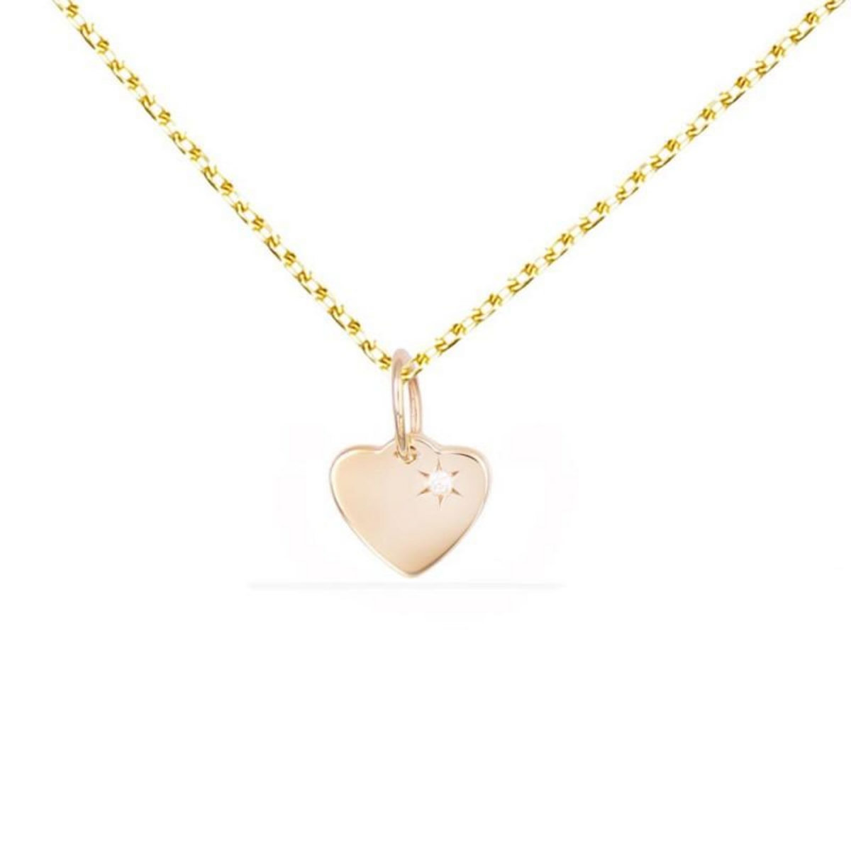 L'ATELIER D'AZUR Collier - Pendentif Or Jaune et Diamant - Coeur - Chaine Dorée