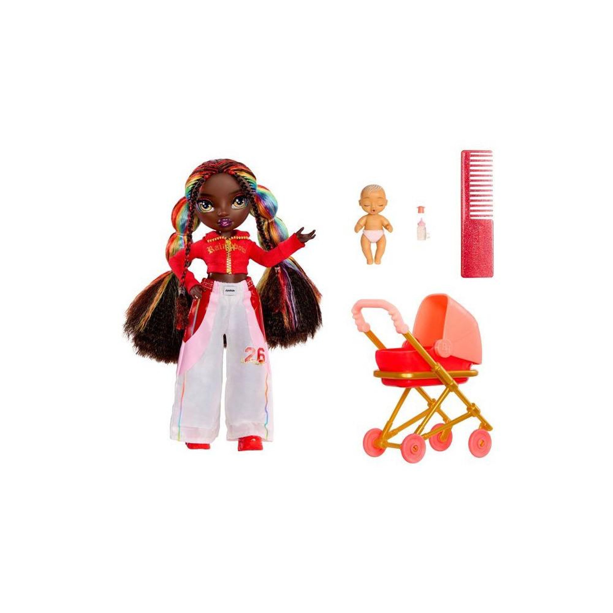 Poupée mannequin Iris Bow Rainbow High Junior High Bestie Babysitters 22 cm multicolore avec accessoires