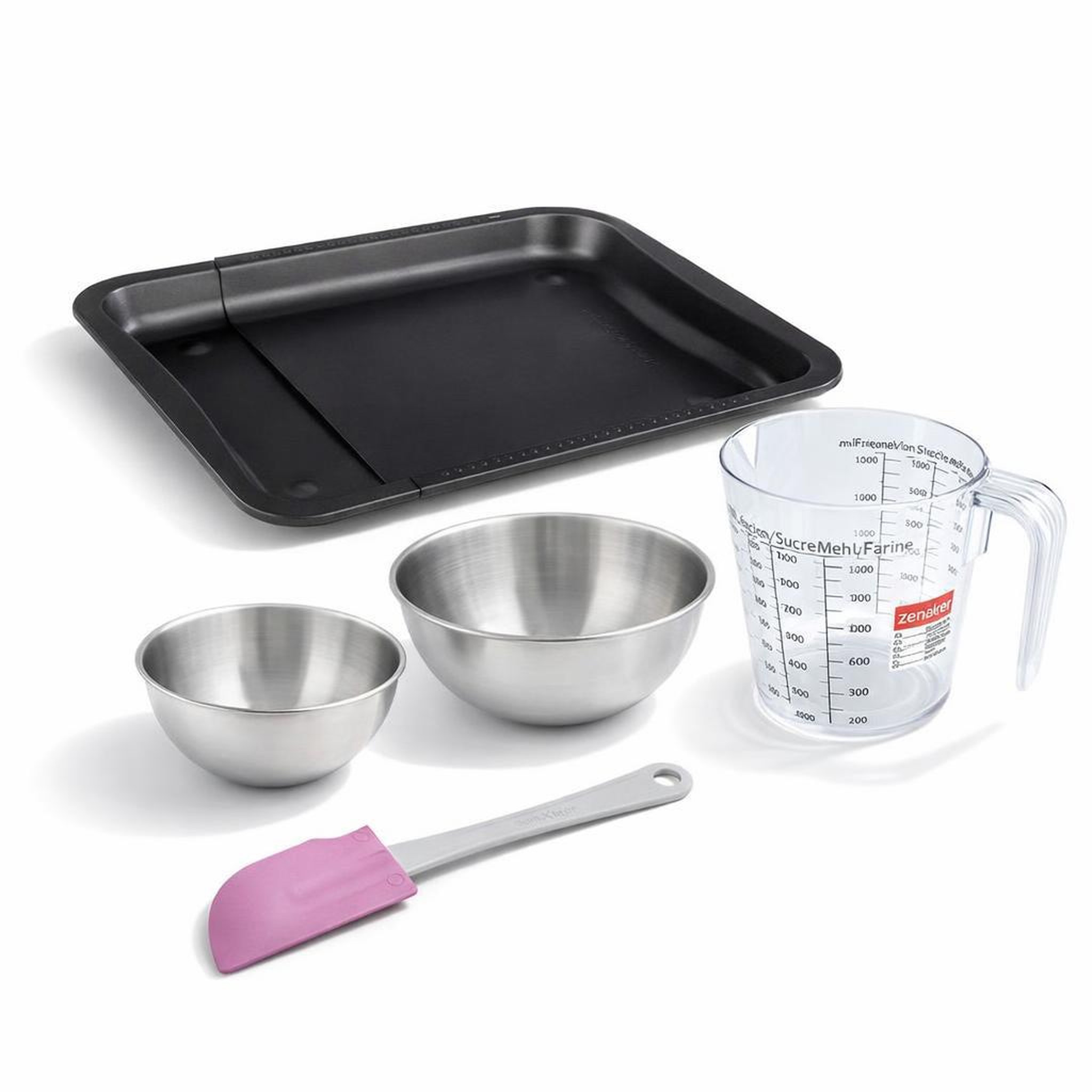 ZENKER Set pâtisserie avec plaque de four extensible de 35-52 cm, 2 bols à mixer, verre mesureur et spatule zenker