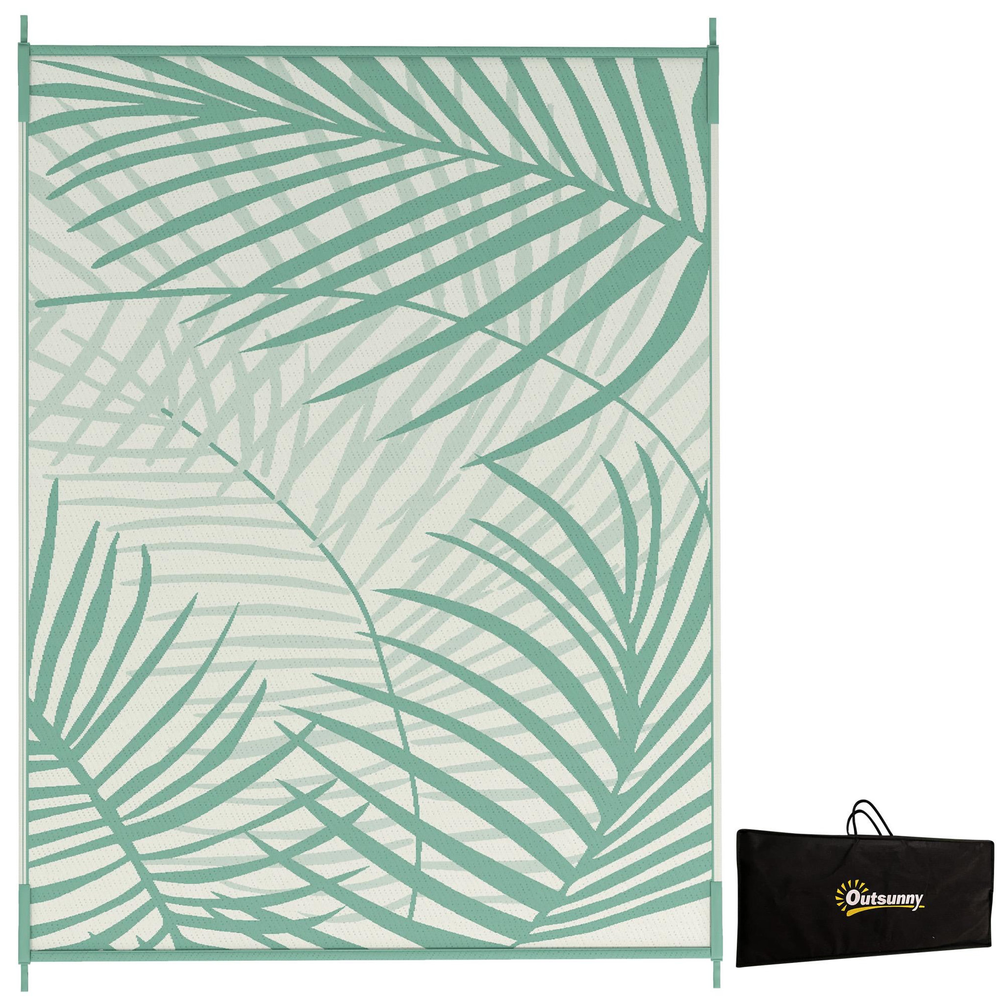 OUTSUNNY Tapis d'extérieur réversible imperméable dim. 365L x 274l cm motif feuillage sac transport motif feuillage PP vert crème